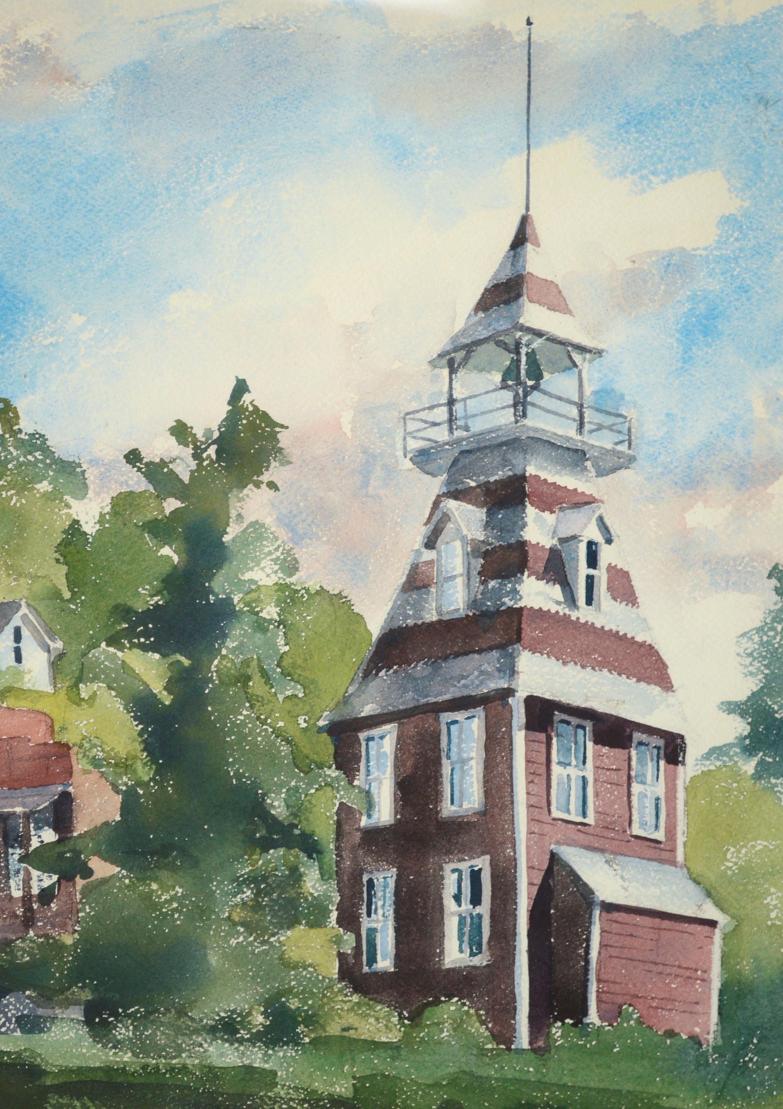 Aquarelle de paysage californien vintage Old Town Auburn, par Les Anderson en vente 4
