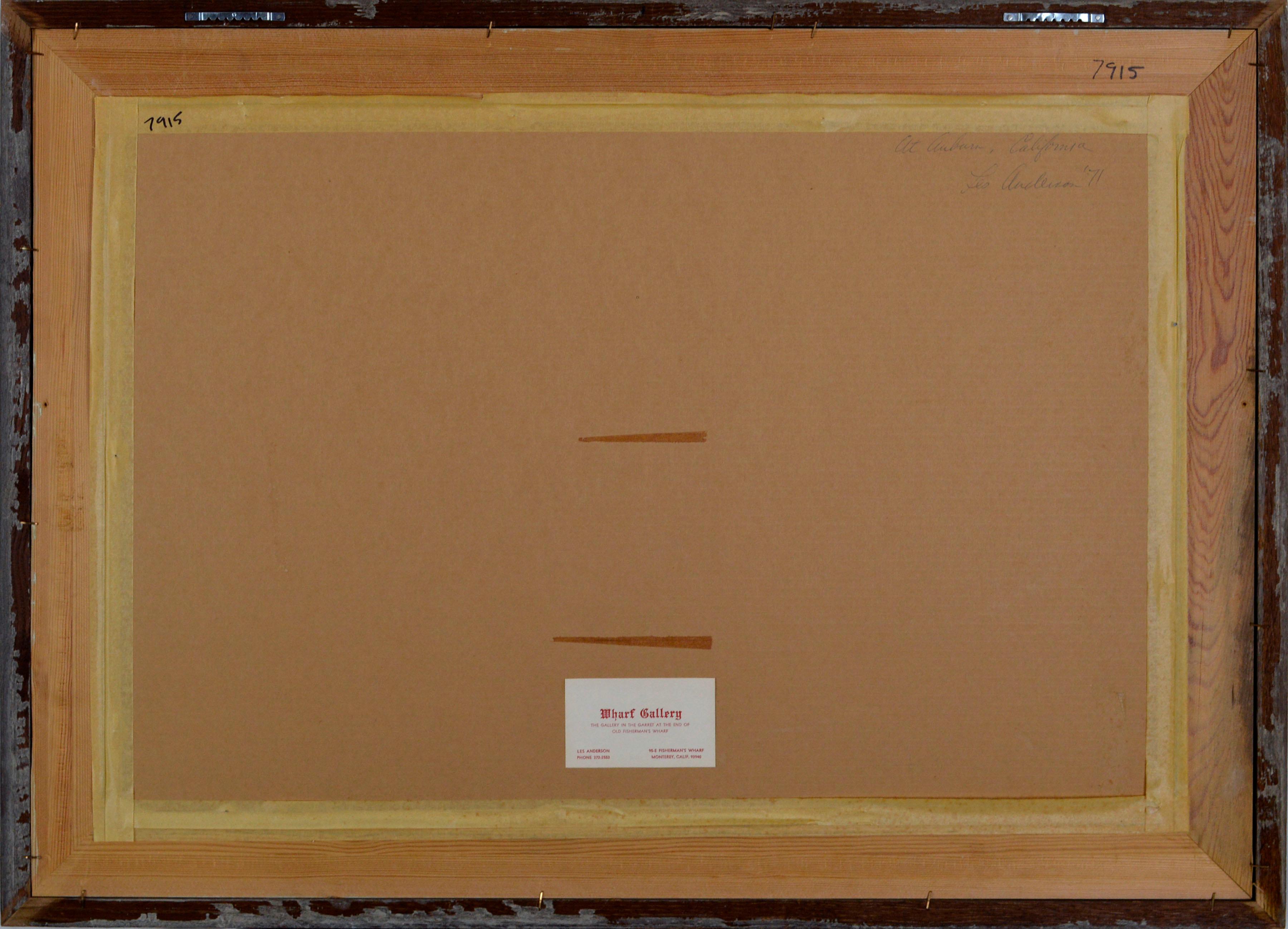 Aquarelle de paysage californien vintage Old Town Auburn, par Les Anderson en vente 7