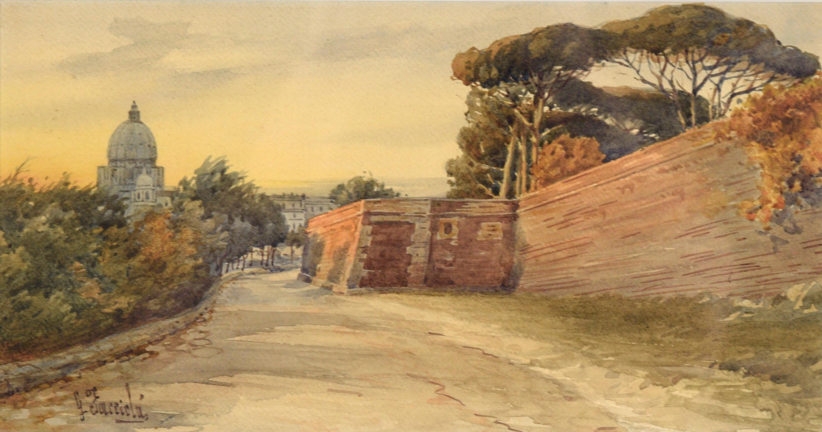 St. Peter's Basilica from the Edge of the City - Roman Lansdcape - Art by Gaetano Facciola