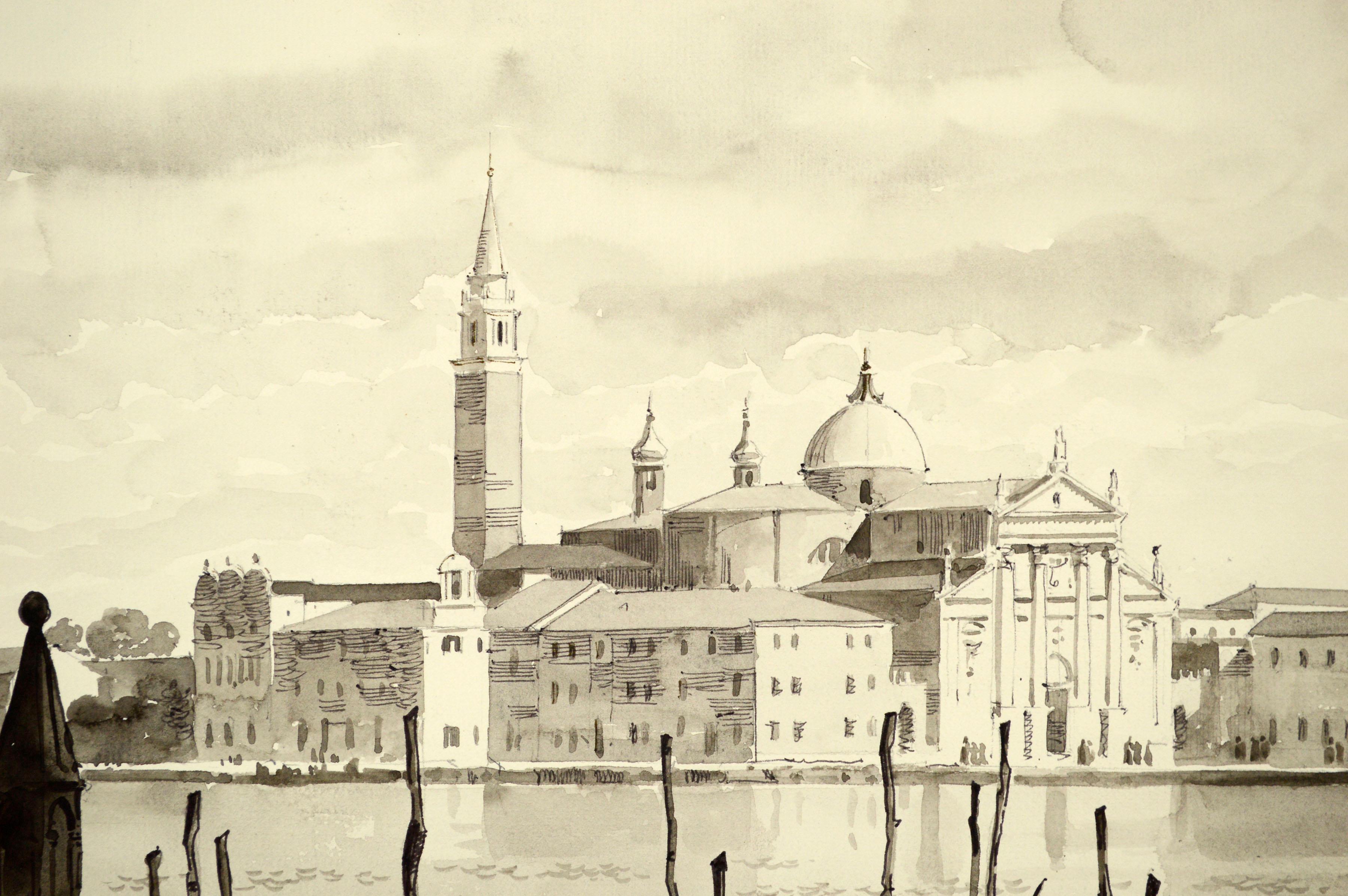 View of St. Marks Basilica, Venedig, Italien, Landschaft, Aquarell mit Gondeln (Realismus), Art, von Unknown