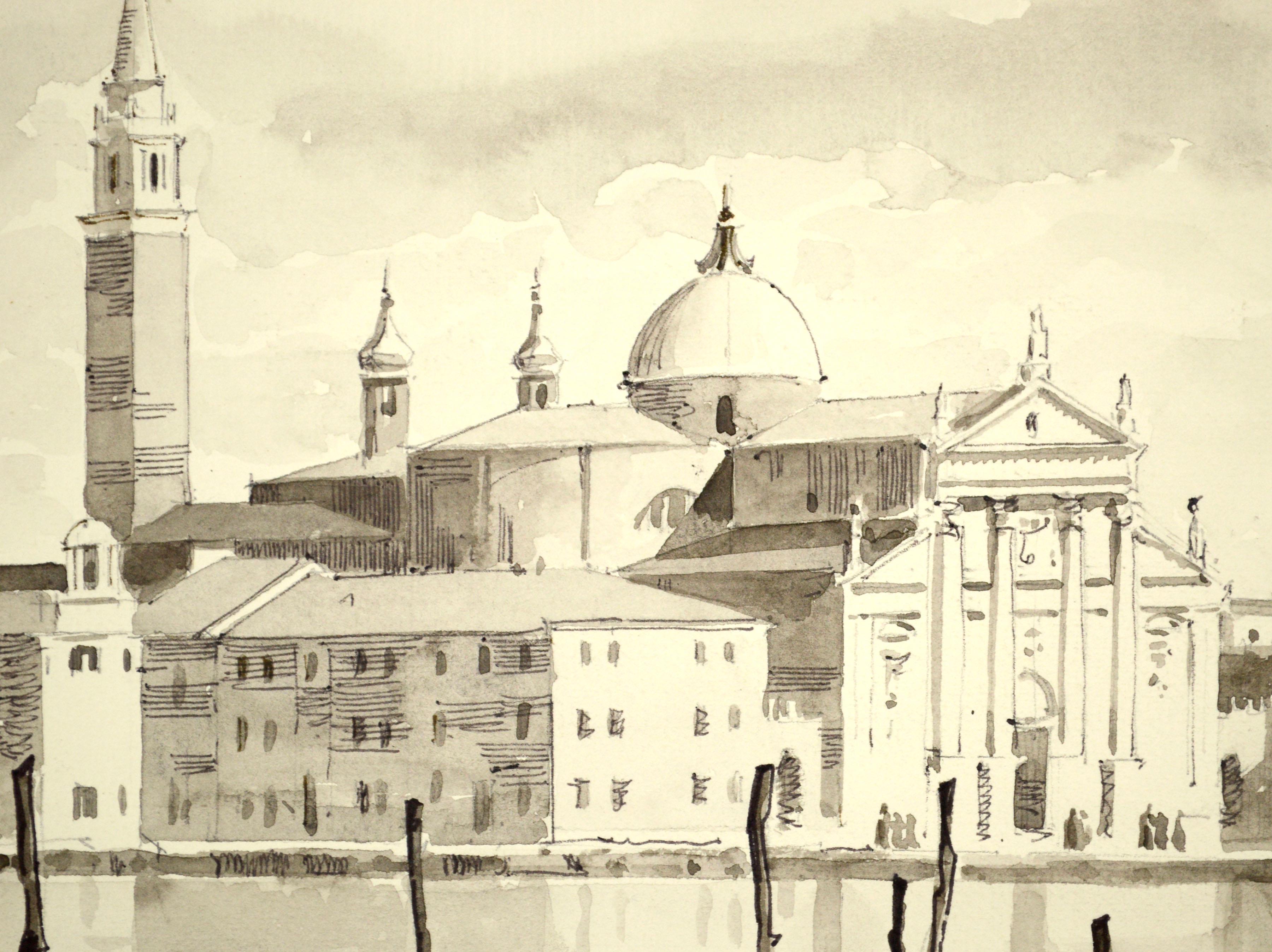 Ansicht der Basilika St. Markus, Venedig Italien Landschaftsaquarell mit Gondeln

Wunderschön detailliertes Landschaftsaquarell einer ikonischen Ansicht von Venedig, Italien, von einem unbekannten Künstler. Die Markuskirche, oder Basilica di San