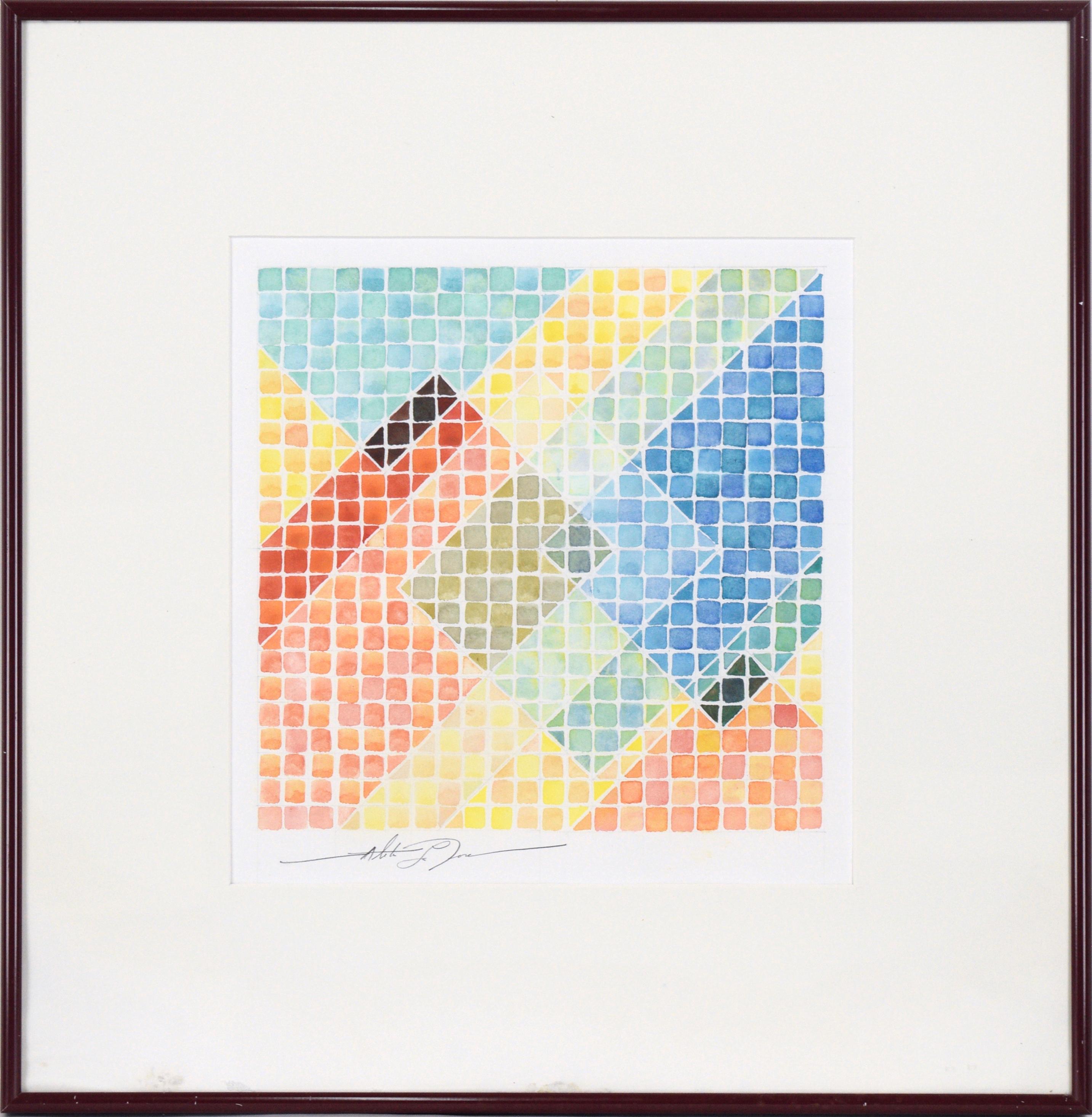 Unknown Abstract Drawing - Geometric Color Grid - Op Art Composition
