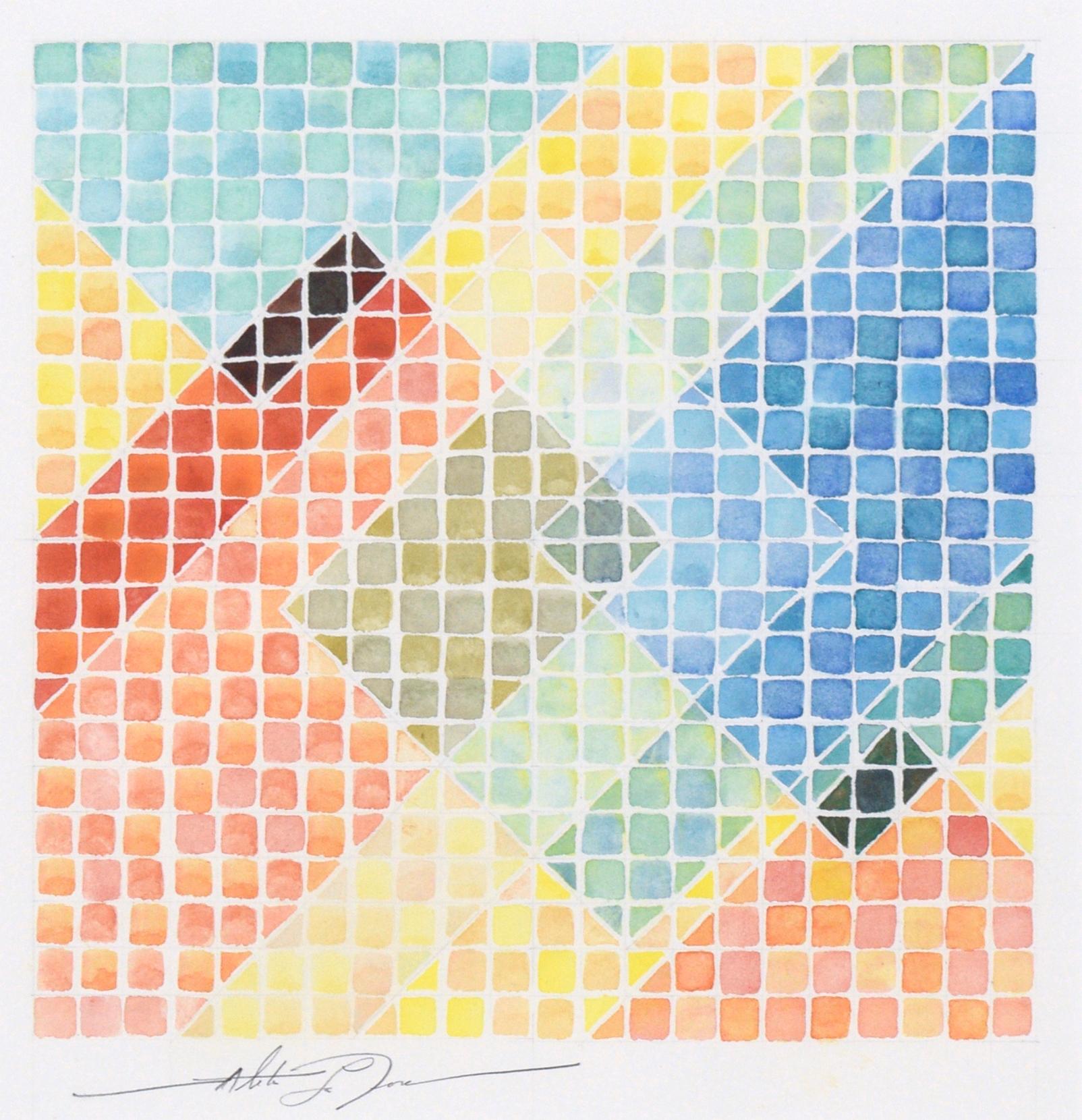 Gris de couleurs géométriques - Composition Op Art - Beige Abstract Drawing par Unknown