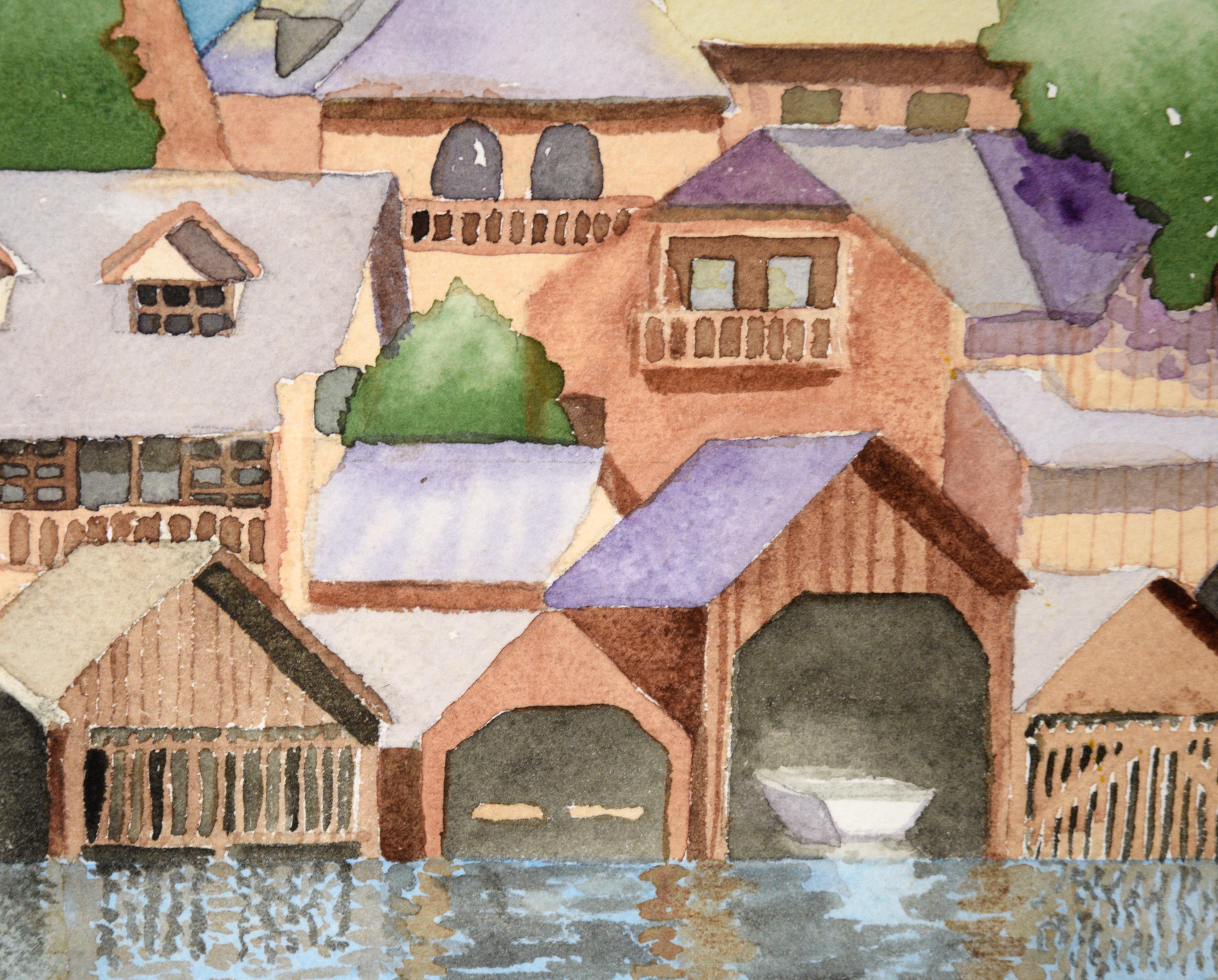 Church by the Covered Docks – Aquarell-Landschaft (Impressionismus), Art, von Unknown