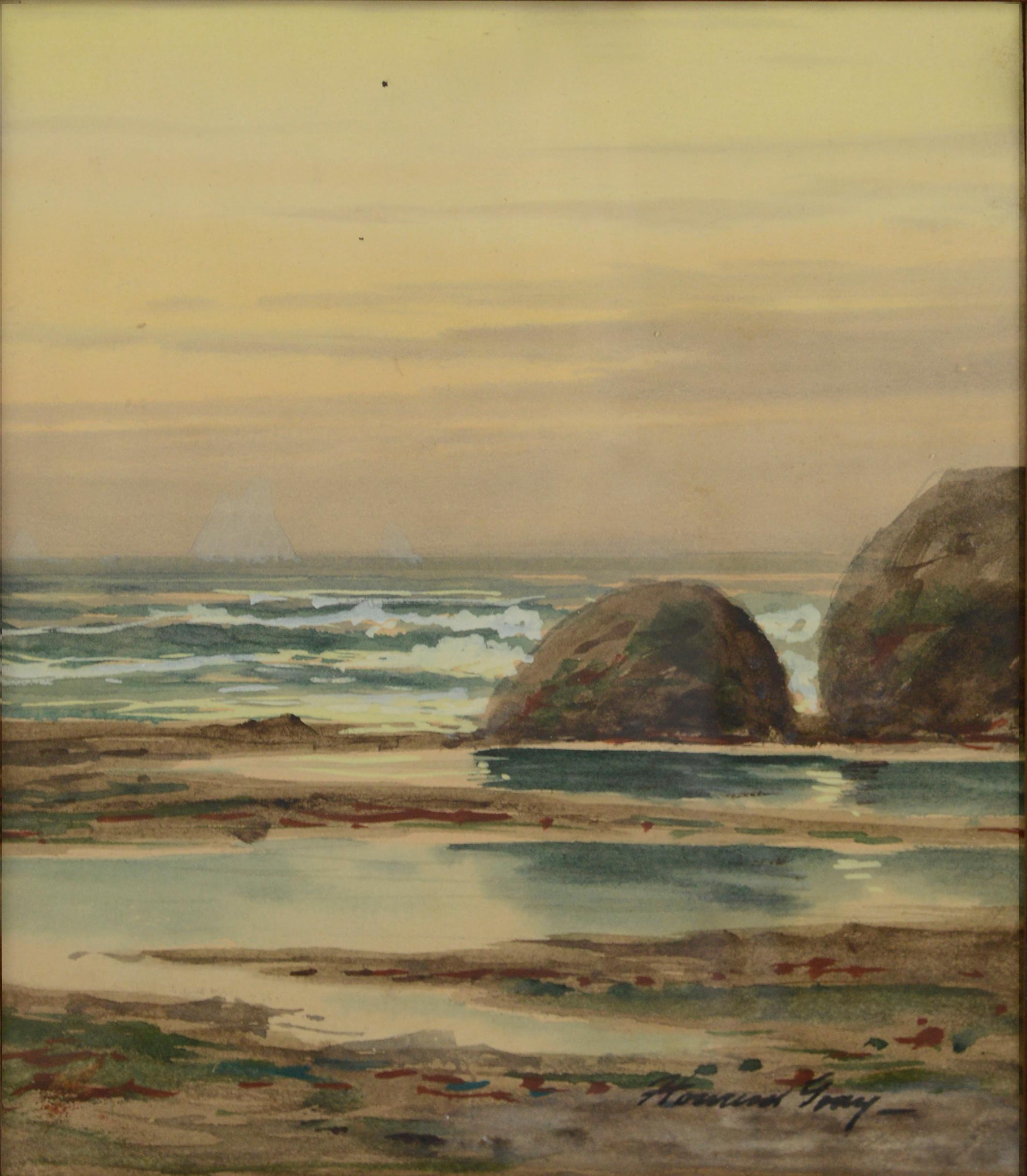 Goélettes sur la côte avec rochers, mares et oiseaux par Howard Garfield Gray en vente 2