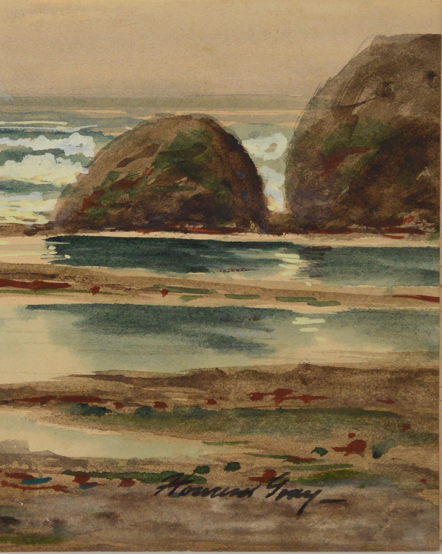 Schooners on the Coast with Rocks Tide Pools and bird by Howard Garfield Gray For Sale 1