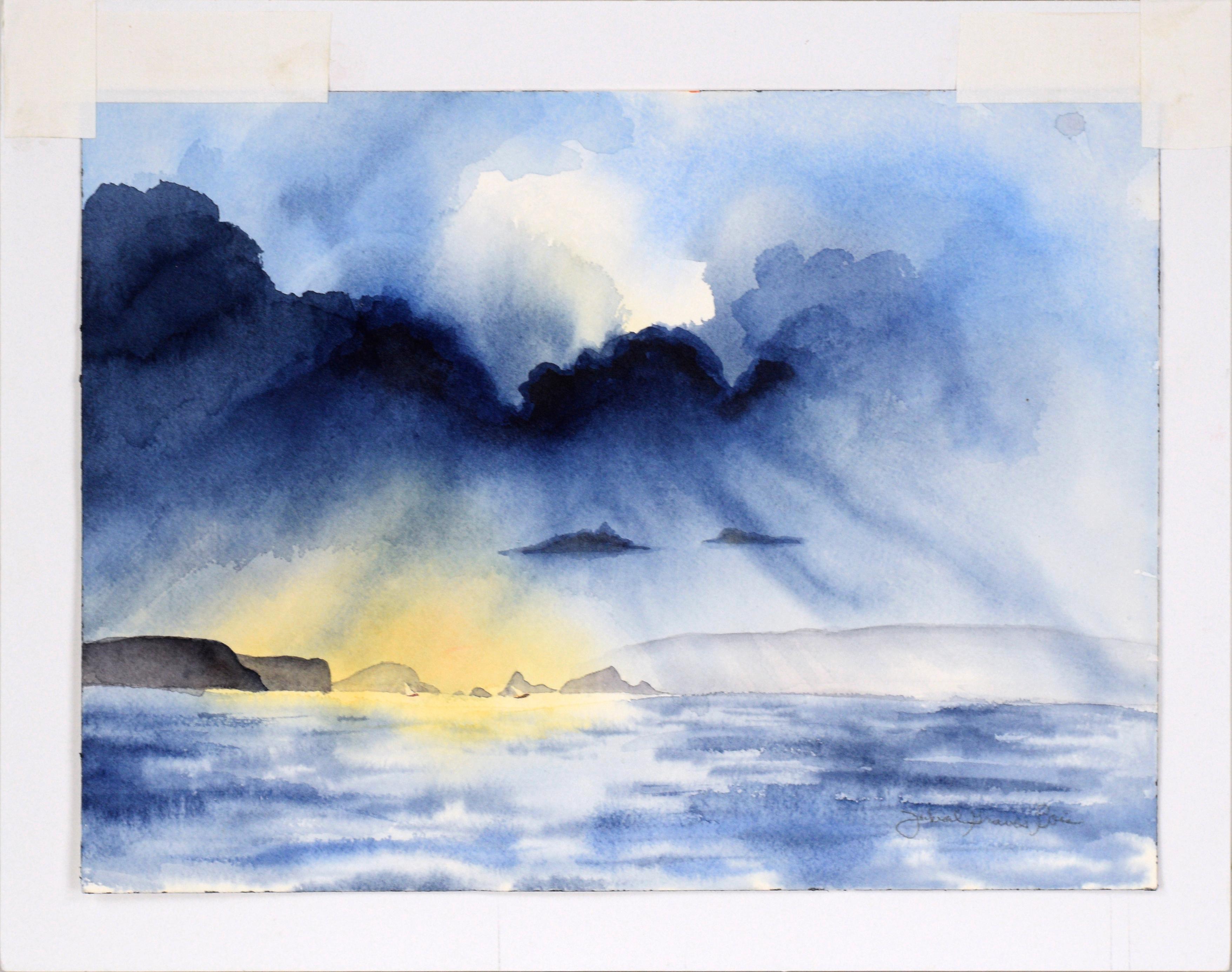 Rays de soleil à travers les nuages - Paysage marin - Gris Landscape Art par Unknown