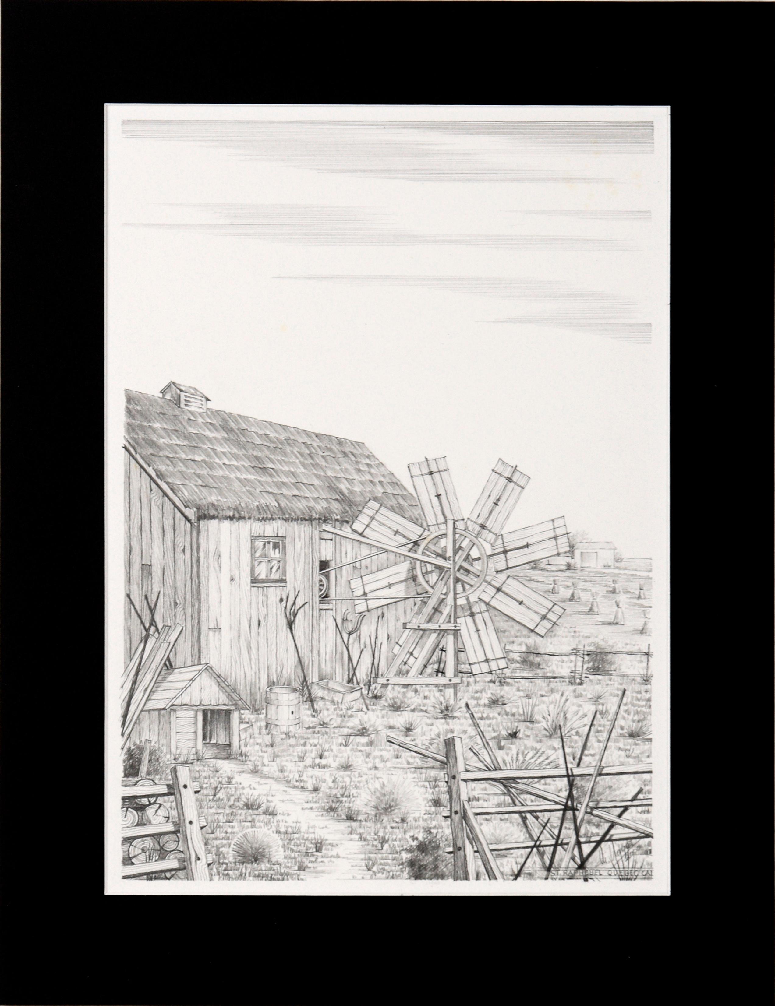 M Mayer Landscape Art - St. Raphael, Quebec, Canada - Hyper Realistic Windmill Illustration