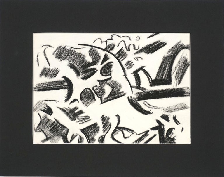 Dynamic mid century abstracted geometric landscape drawing of the East Bay California landscape by Erle Loran (American, 1905-1999), circa 1950. From a collection of estate of Ruth Loran (wife of artist). Presented in mat. Unframed. Image size: 13"H
