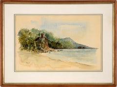 Hawaiian Tropical Beach and Mountains - Watercolor on Paper 1960