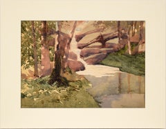 Cascading Stream in the Woods - Watercolor Landscape on Paper