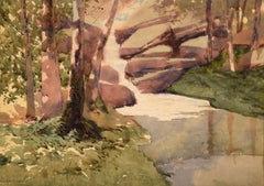 Cascading Stream in the Woods - Watercolor Landscape on Paper