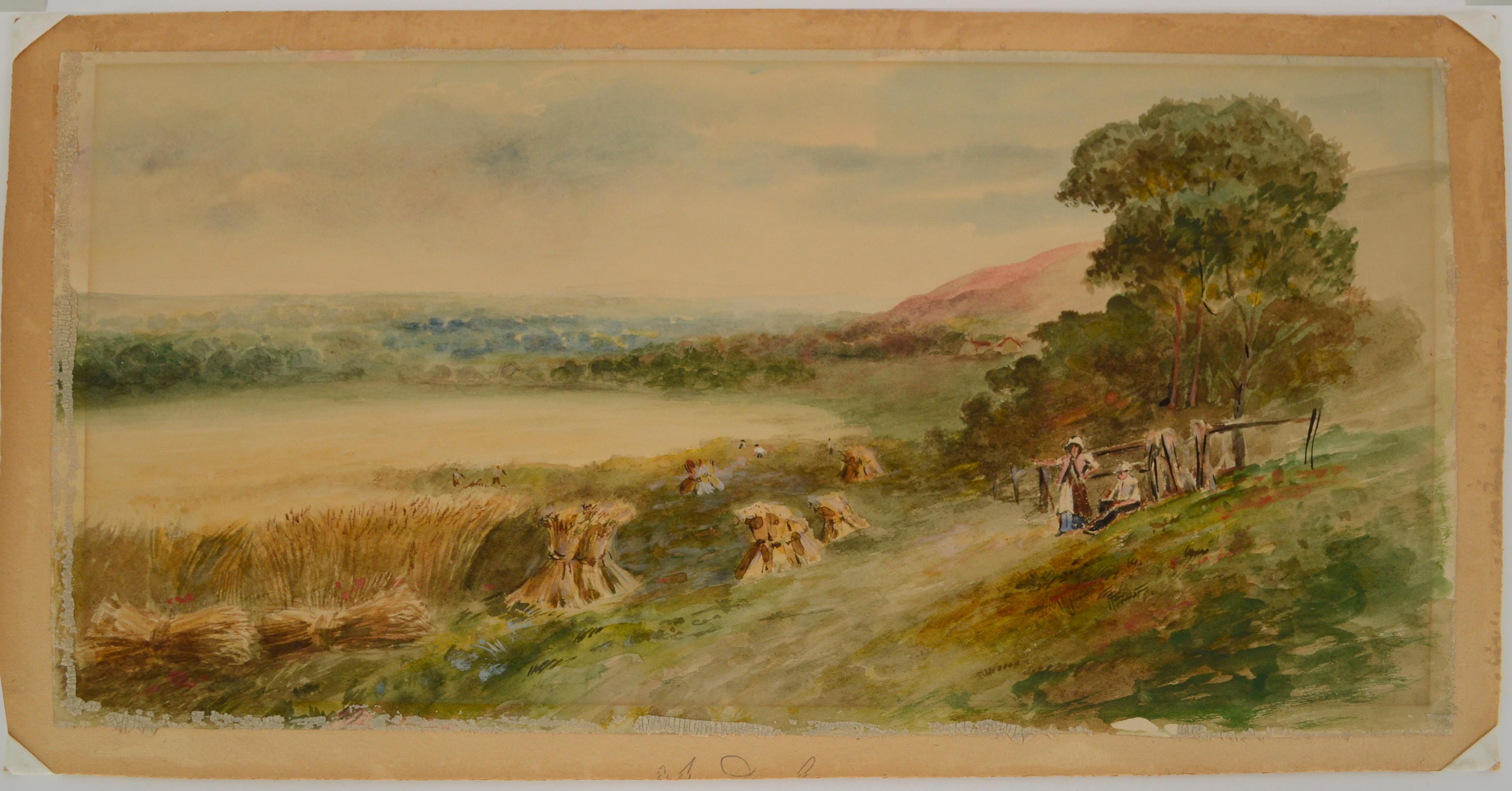 Harvest Time The Hills of Mt Tamalpais near Lake Bon Tempe 1890s - Beige Figurative Art by California School