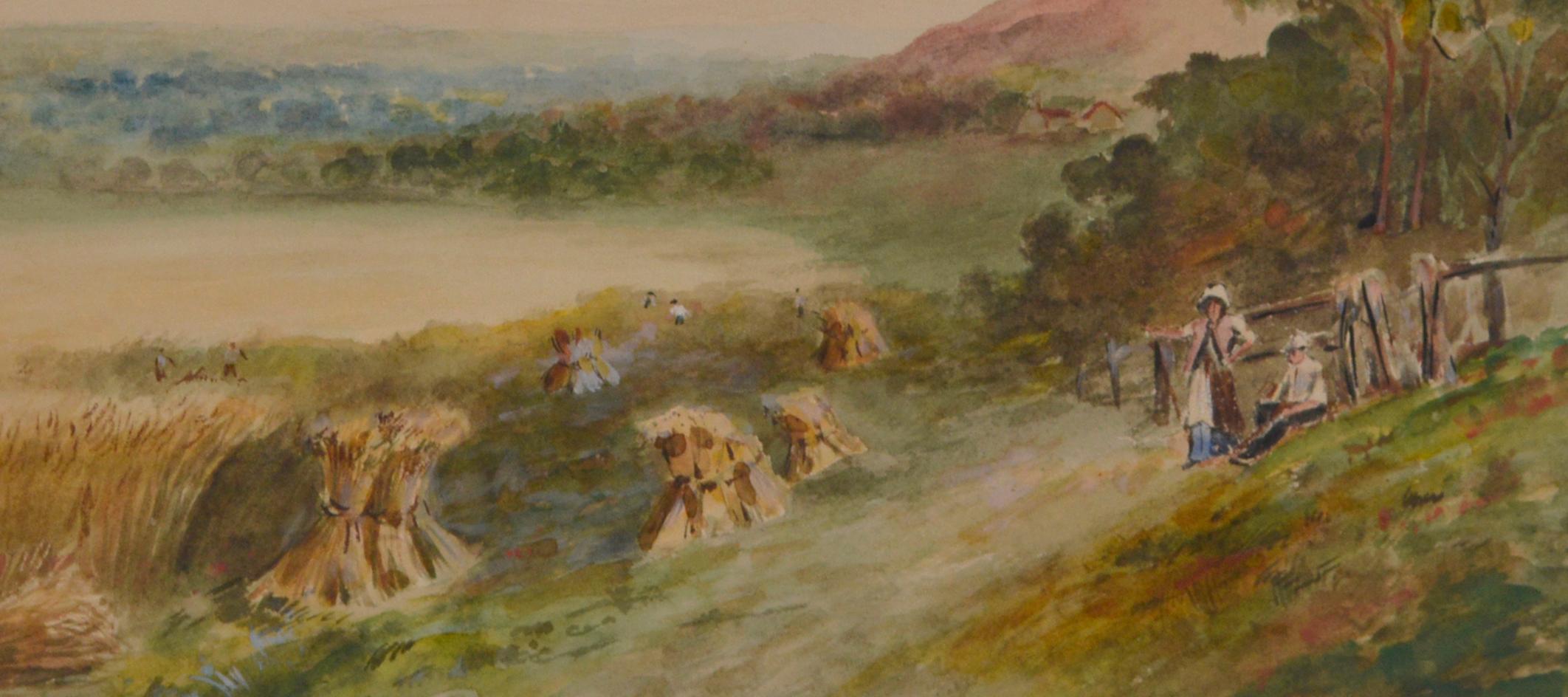 Harvest Time The Hills of Mt Tamalpais near Lake Bon Tempe 1890s
The Hills around San Rafael in the 19th century were a time of work and play as seen in this watercolor near Lake Bon Tempe circa 1898; workers are toiling and children play and work