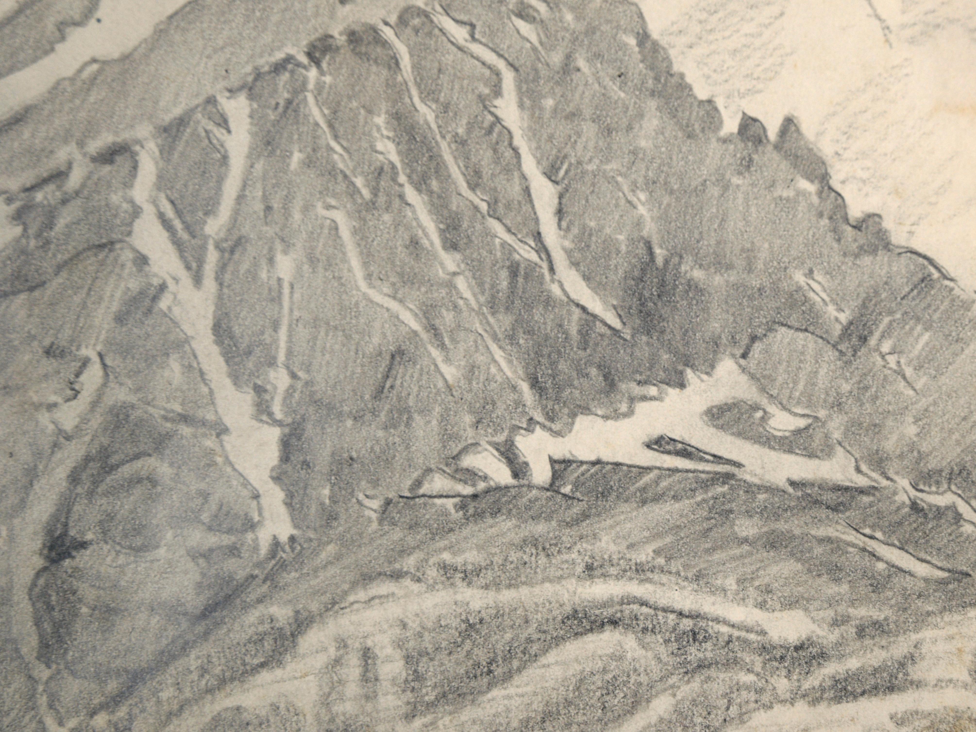 San Gabriel Mountain Landscape in Black and White - Graphite Pencil on Paper - American Impressionist Art by Ralph Holmes