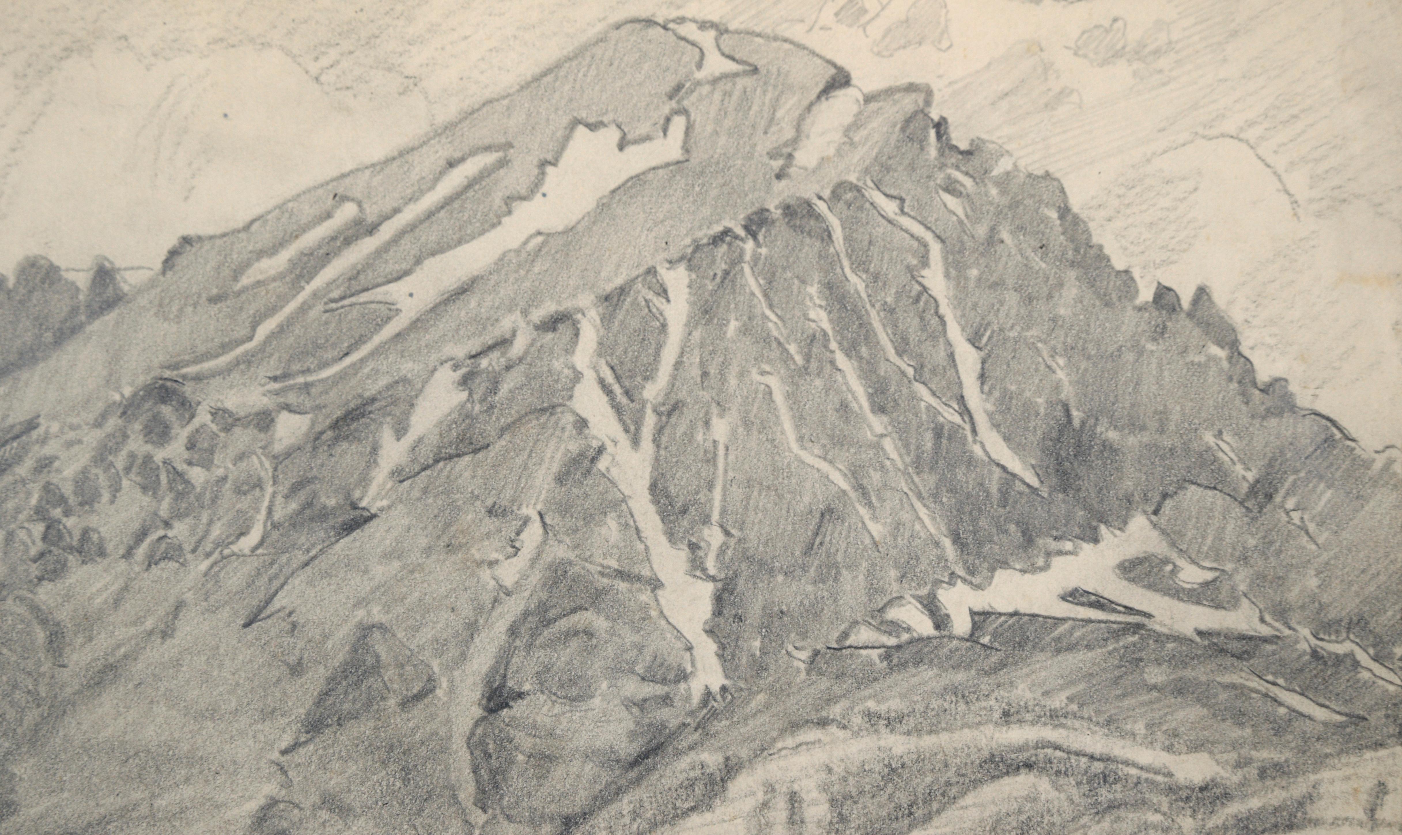 San Gabriel Berglandschaft in Schwarz und Weiß - Graphitstift auf Papier (Amerikanischer Impressionismus), Art, von Ralph Holmes