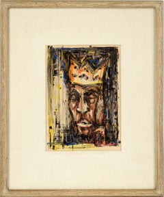 "Rey del Blues" - B.B. Retrato de rey en acuarela y tinta sobre papel