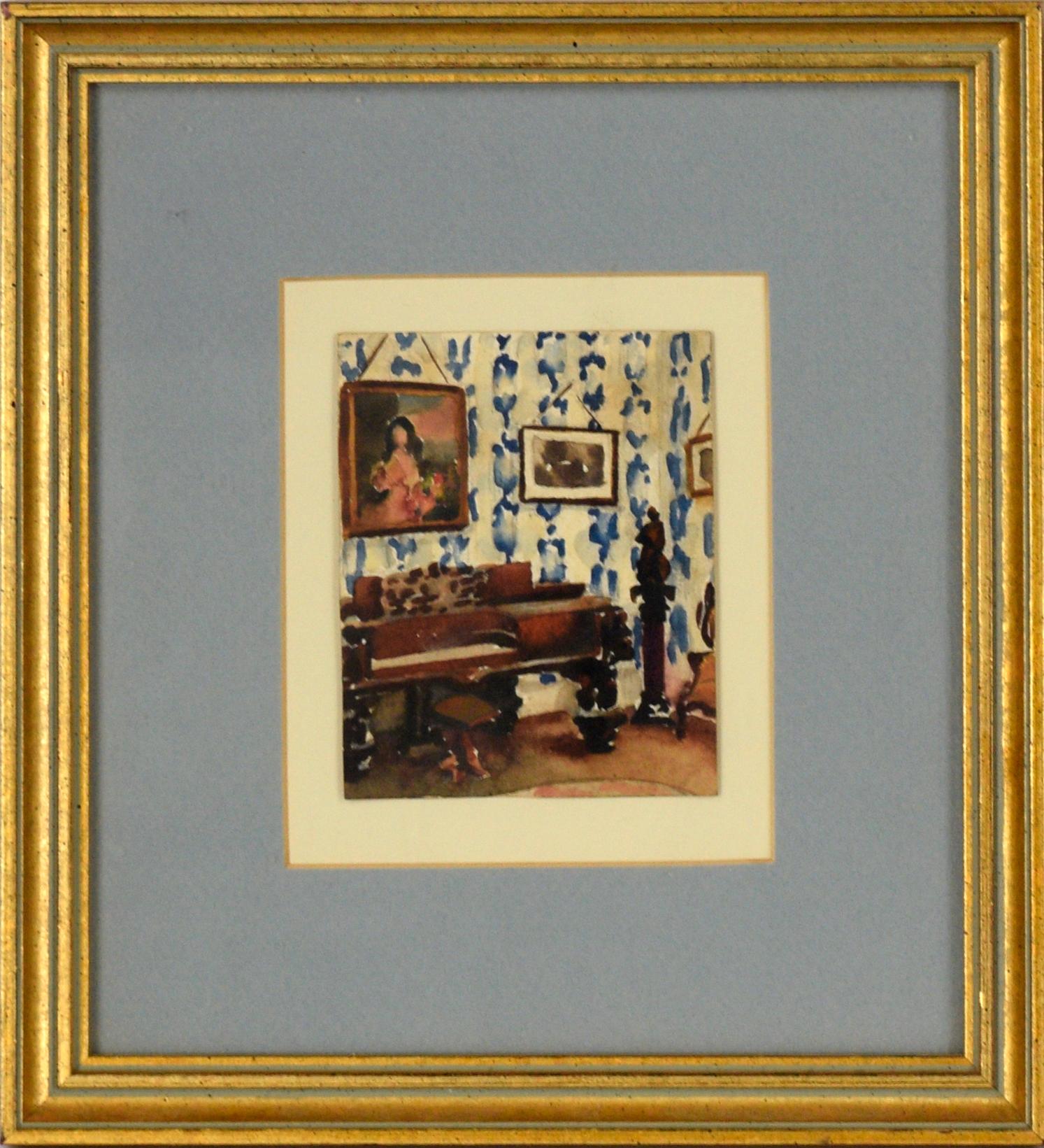Pair of Interior Scenes of a Victorian Home - Watercolor on Heavy Paper - Art by David Mode Payne