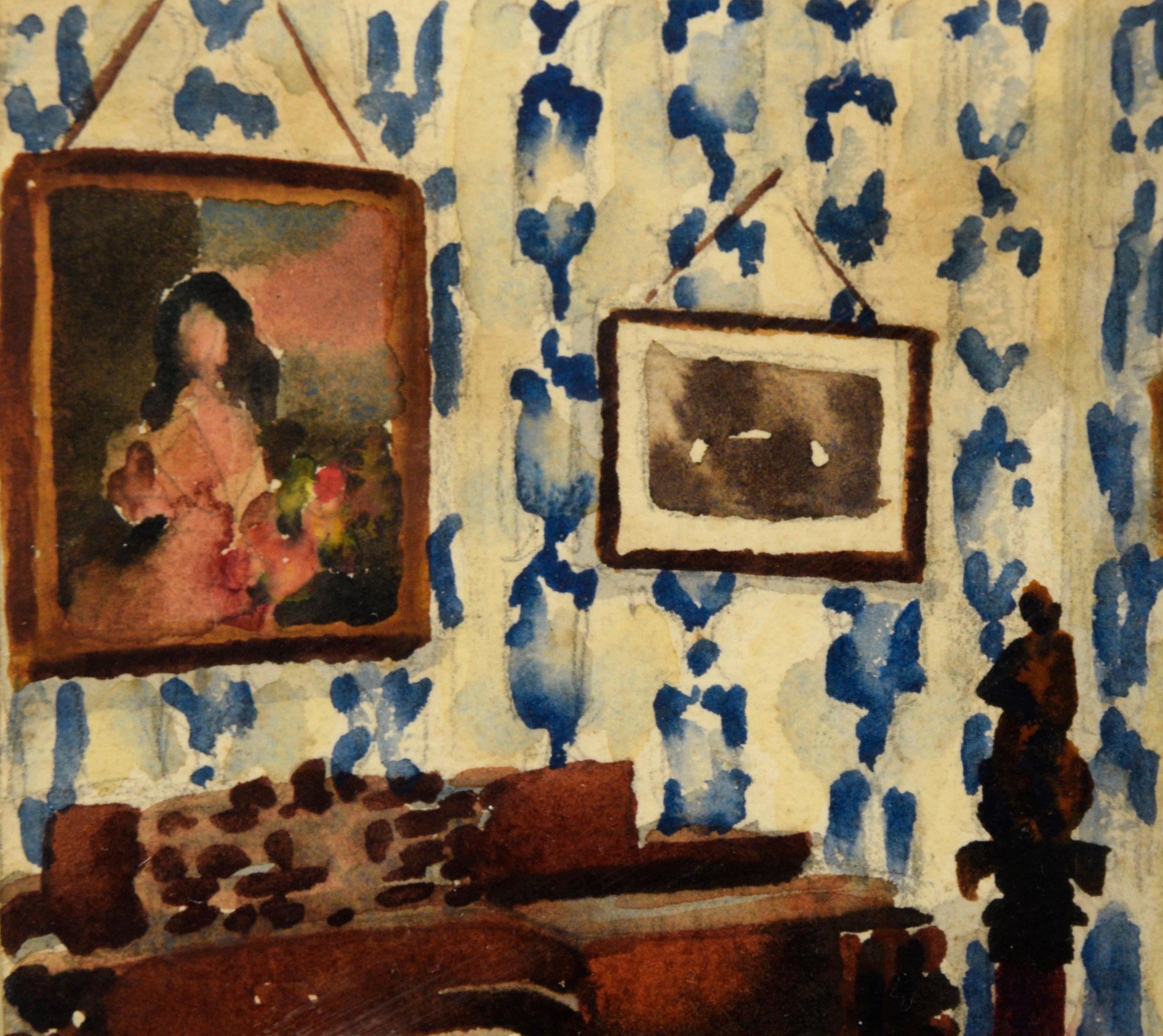 Pair of Interior Scenes of a Victorian Home - Watercolor on Heavy Paper - American Impressionist Art by David Mode Payne