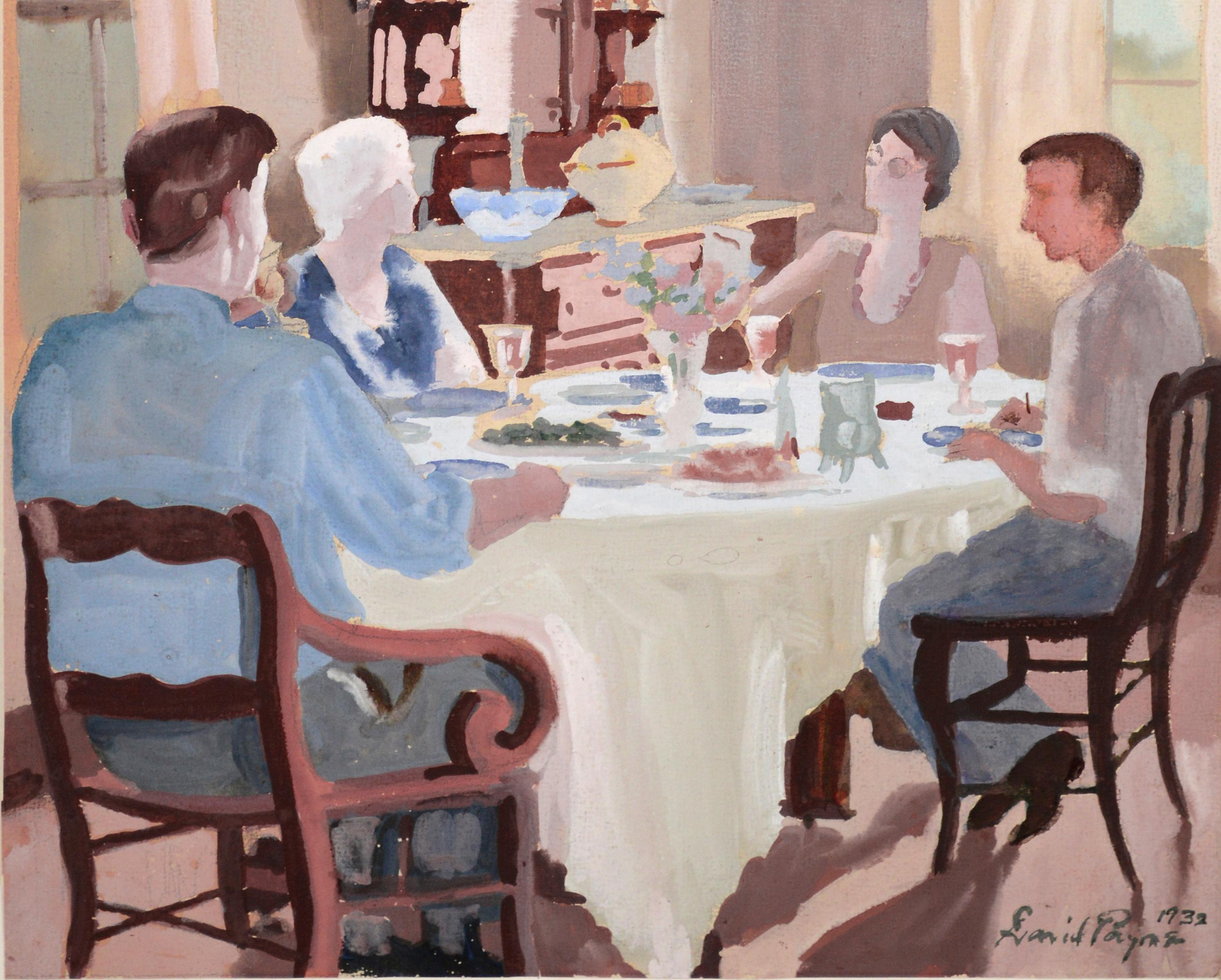 Time Family Dinner Time 1932 - Décoration intérieure classique américaine - Impressionnisme américain Art par David Mode Payne