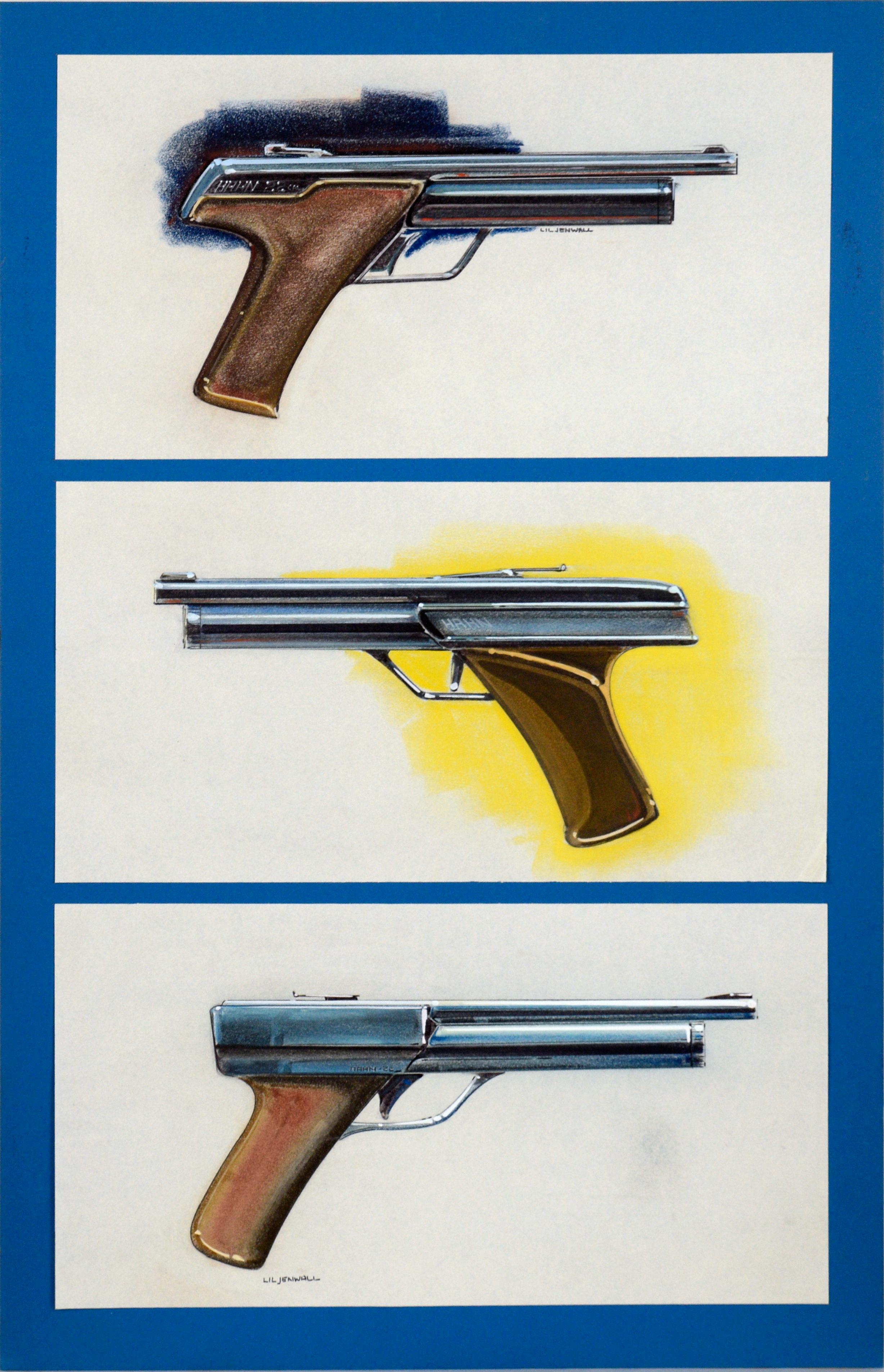 Still-Life Edward T. Liljenwall - Crayon Hahn Air Pistol Design Drawings - Encre sur papier Designer HP35 calculator