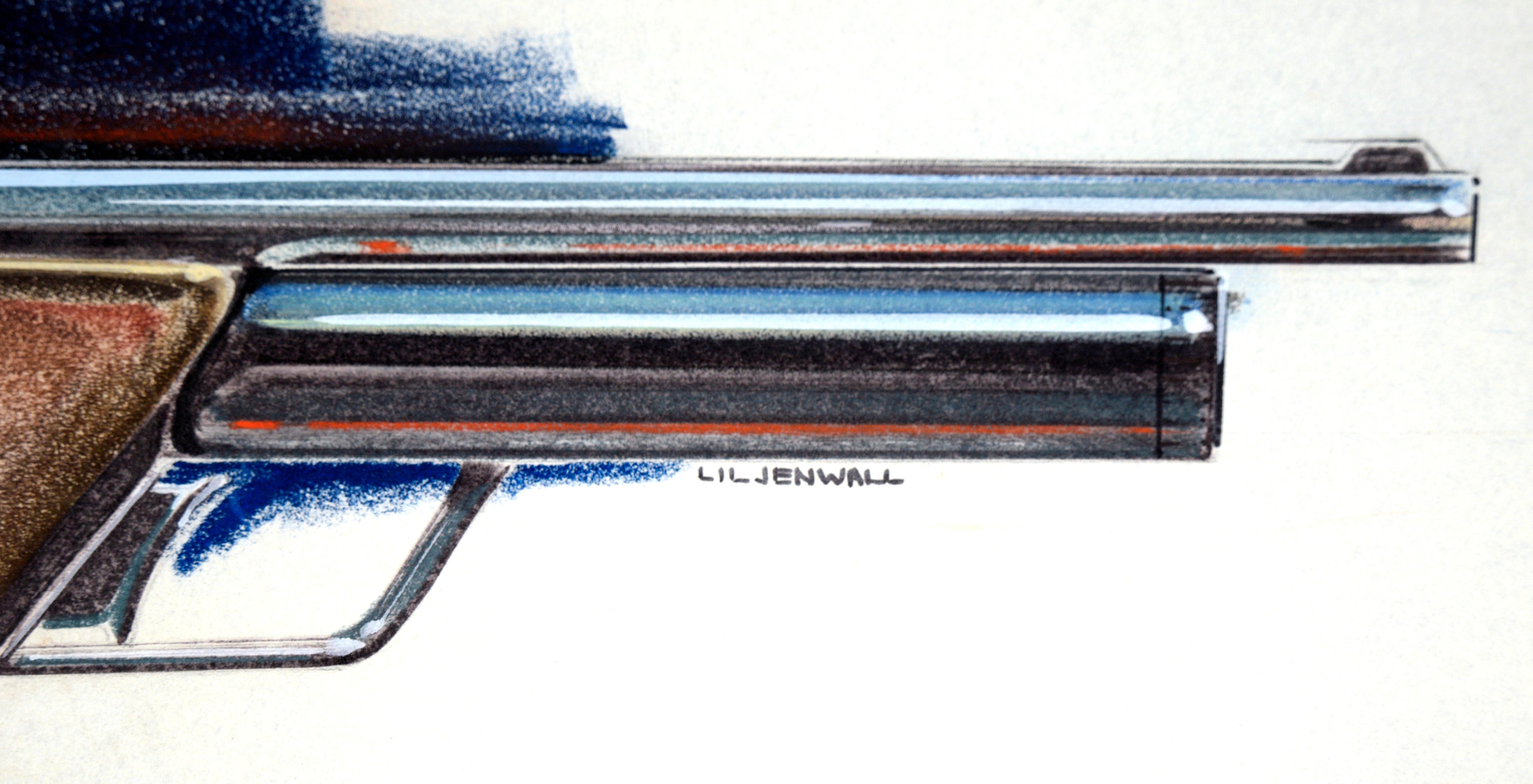 Hahn Air Pistol Design Drawings Pencil - Ink on Paper Designer HP35 calculator - Photorealist Art by Edward T. Liljenwall