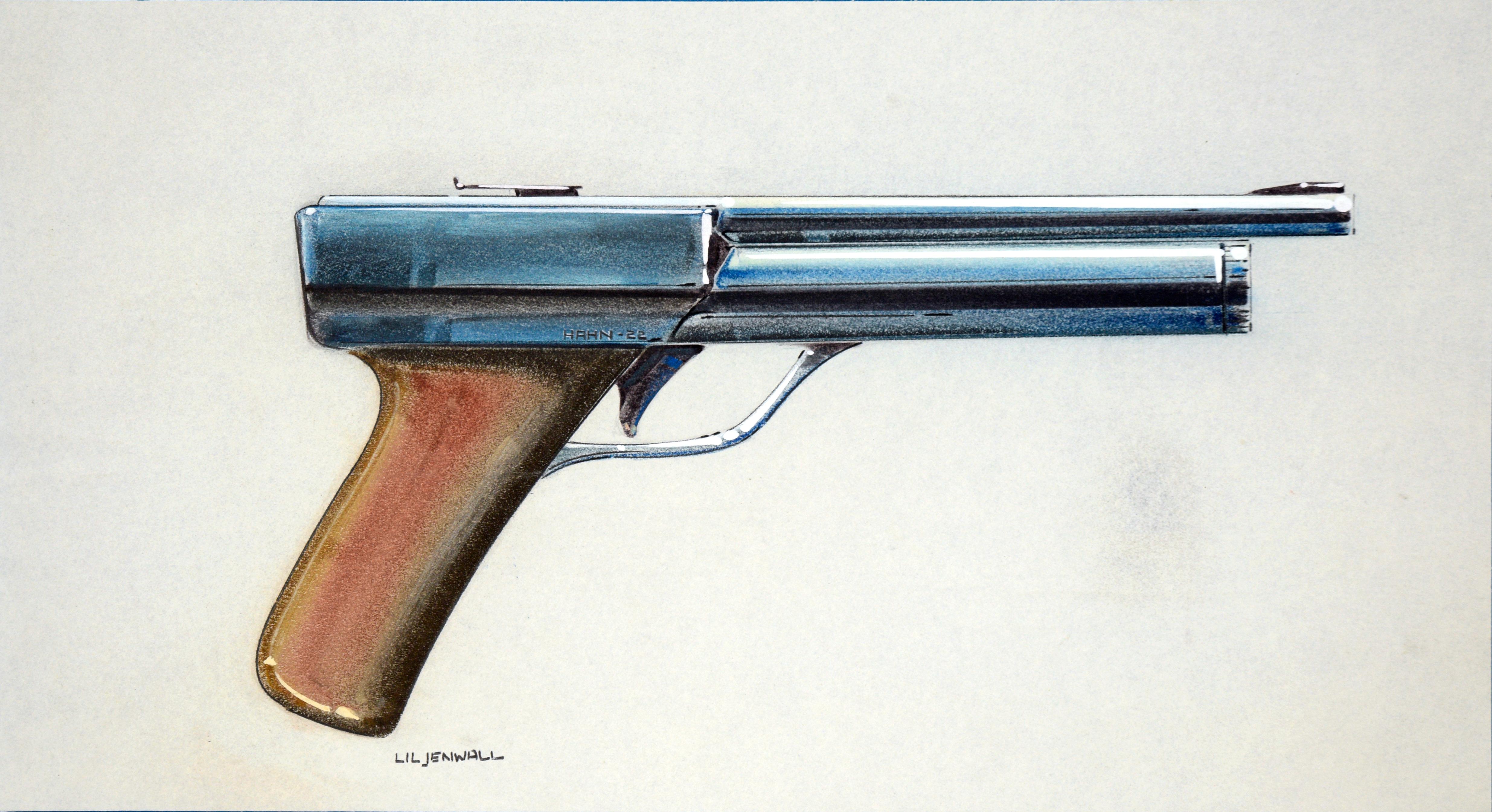 Hahn Air Pistol Design Zeichnungen Bleistift - Tusche auf Papier Designer HP35-Tablett (Fotorealismus), Art, von Edward T. Liljenwall