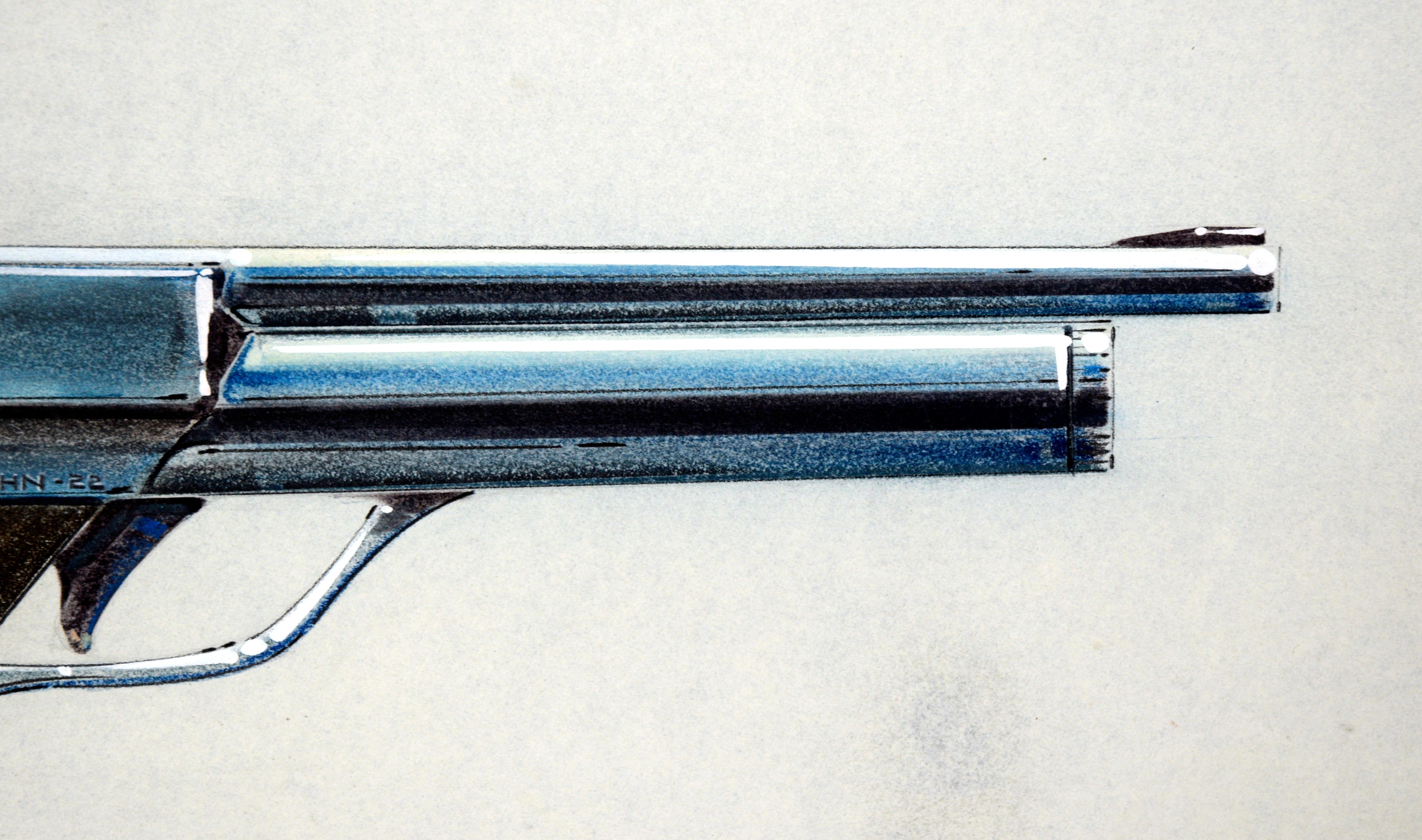 Hahn Air Pistol Design Drawings Pencil - Ink on Paper Designer HP35 calculator For Sale 2