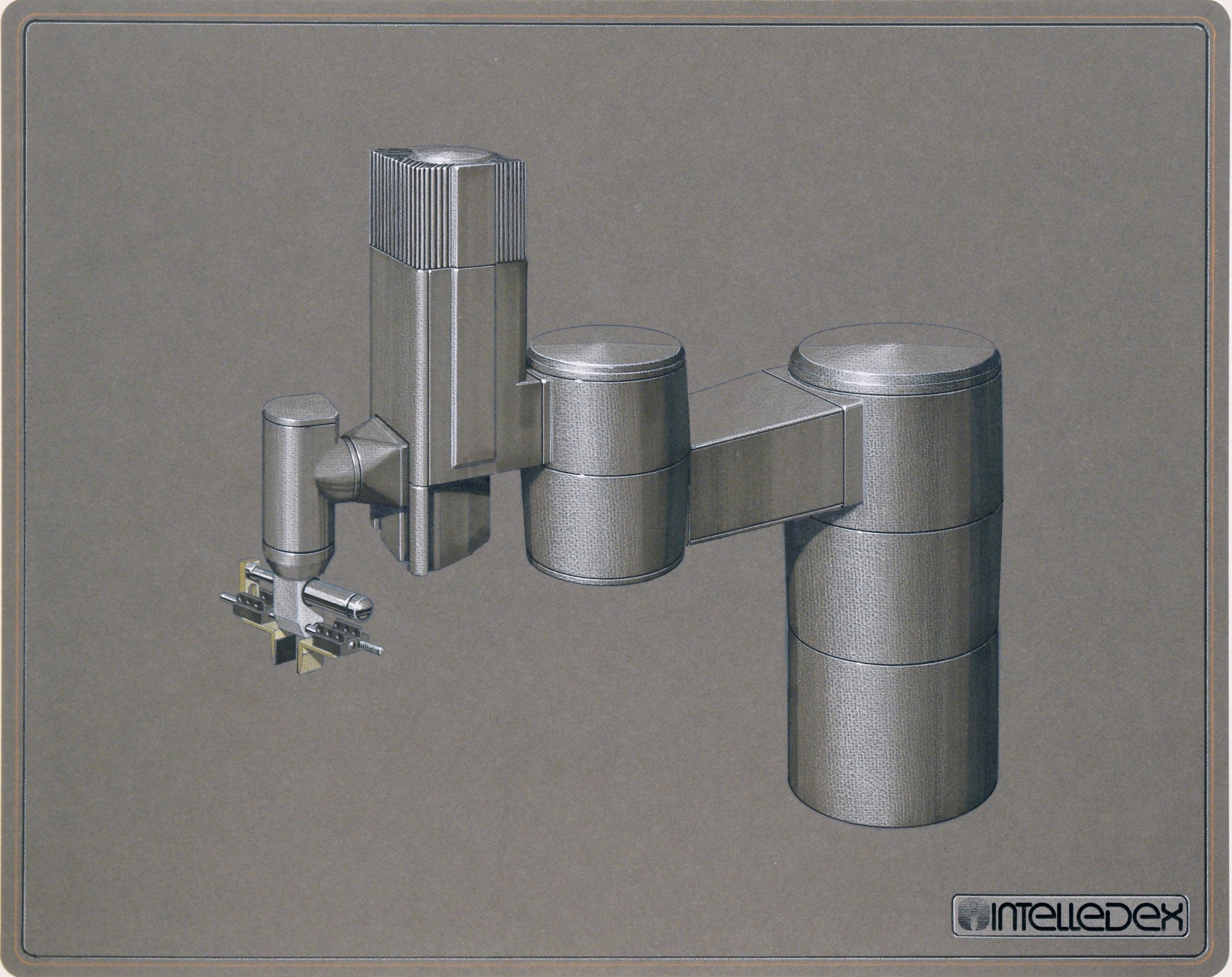 Dessin de conception de machines industrielles Intelledex au crayon et à l'encre sur papier - Art de Edward T. Liljenwall