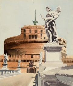 Illustration architecturale de Castel Sant'Angelo à l'aquarelle et à l'encre sur papier