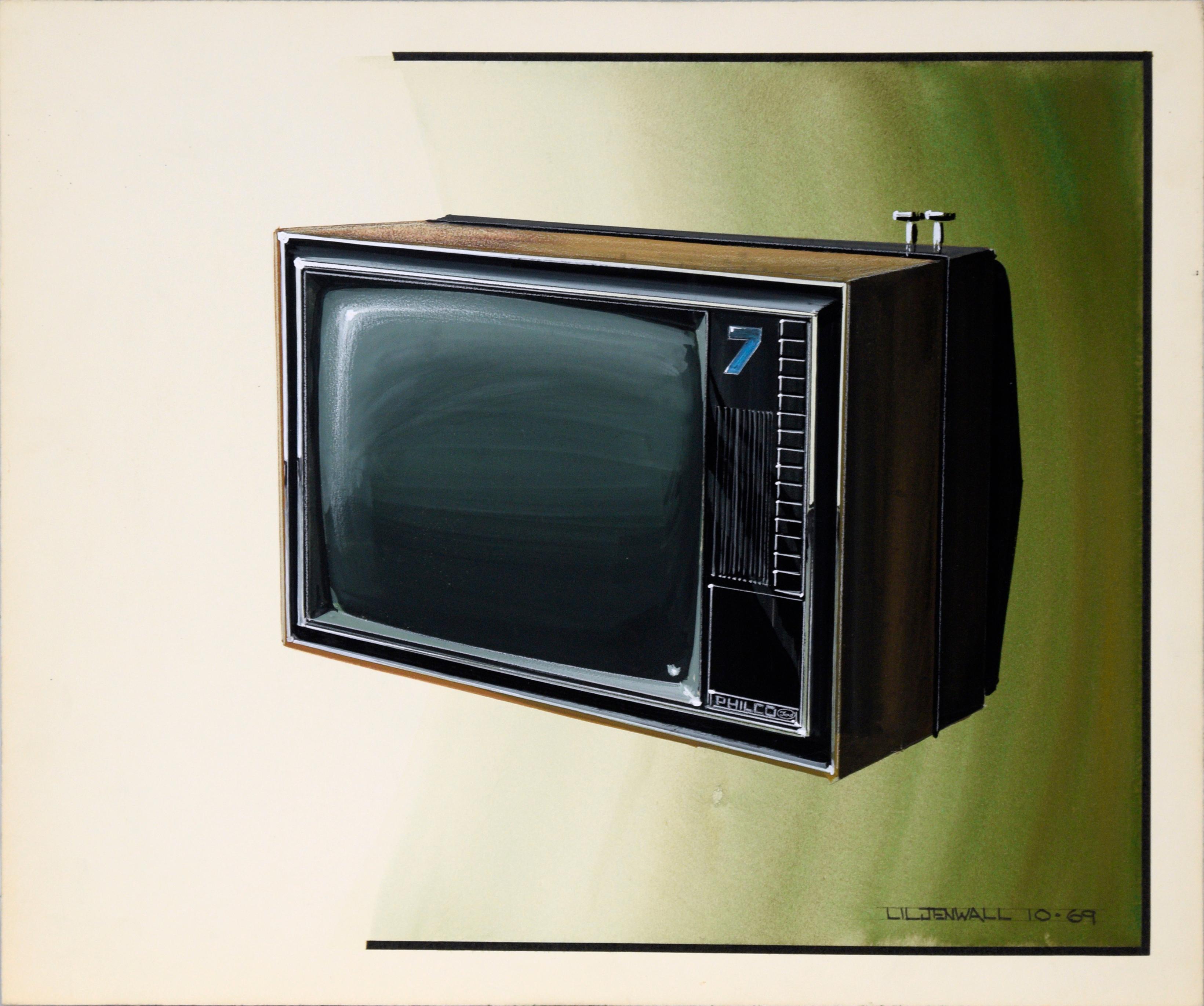 Still-Life Edward T. Liljenwall - Dessin de conception télévisuelle de Philco Ford au crayon et encre sur papier