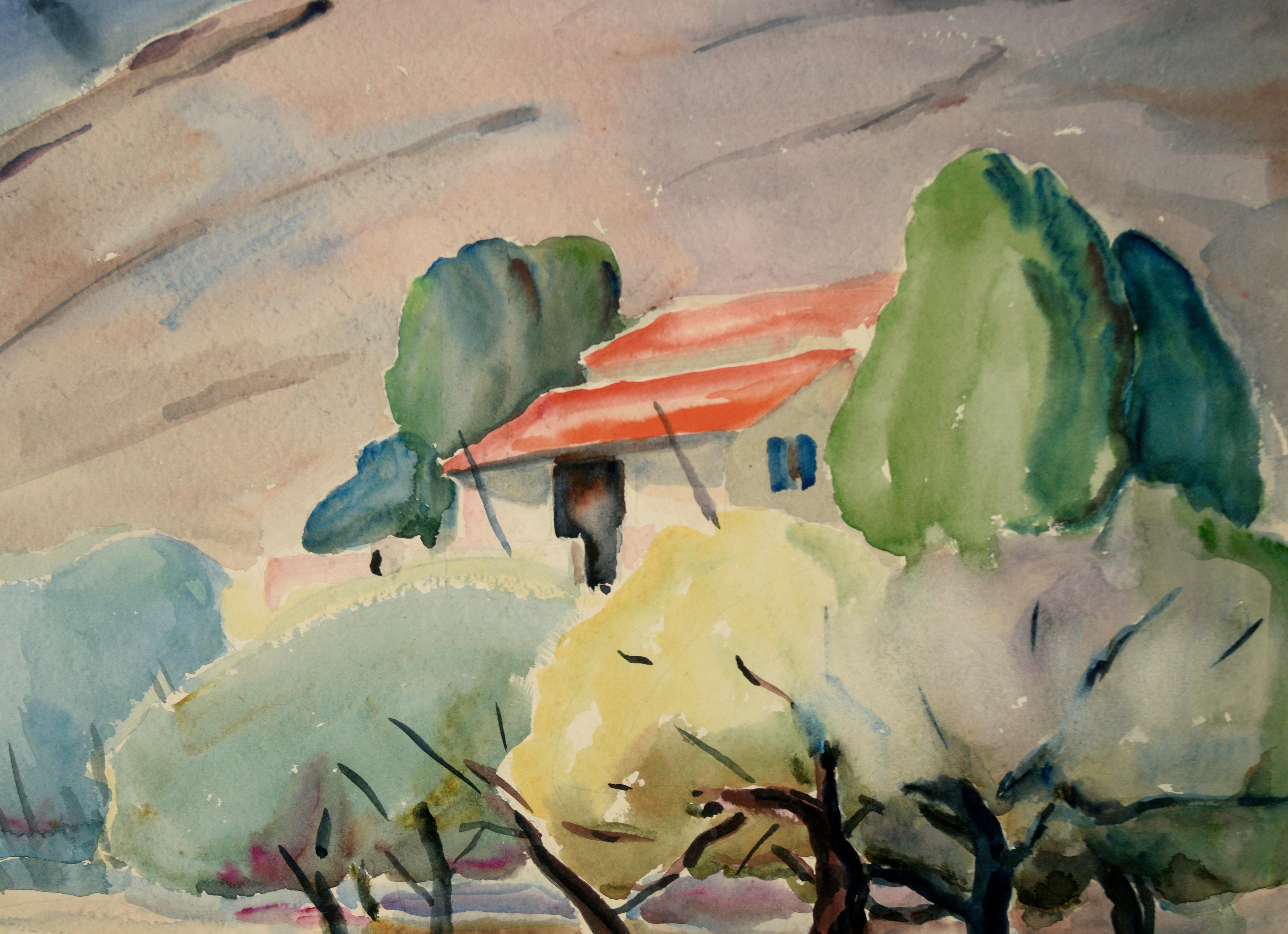 House on the Hillside in the Trees - Watercolor on Paper - American Impressionist Art by Emil Armin