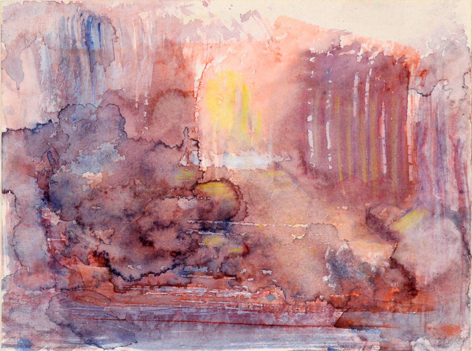 „Sonnenlicht“ – Abstrakte Landschaft in Aquarell auf Papier – Art von Maxine 