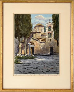 Cloister of Moni Dafniou (Daphni Monastery) - Aquarelle sur papier