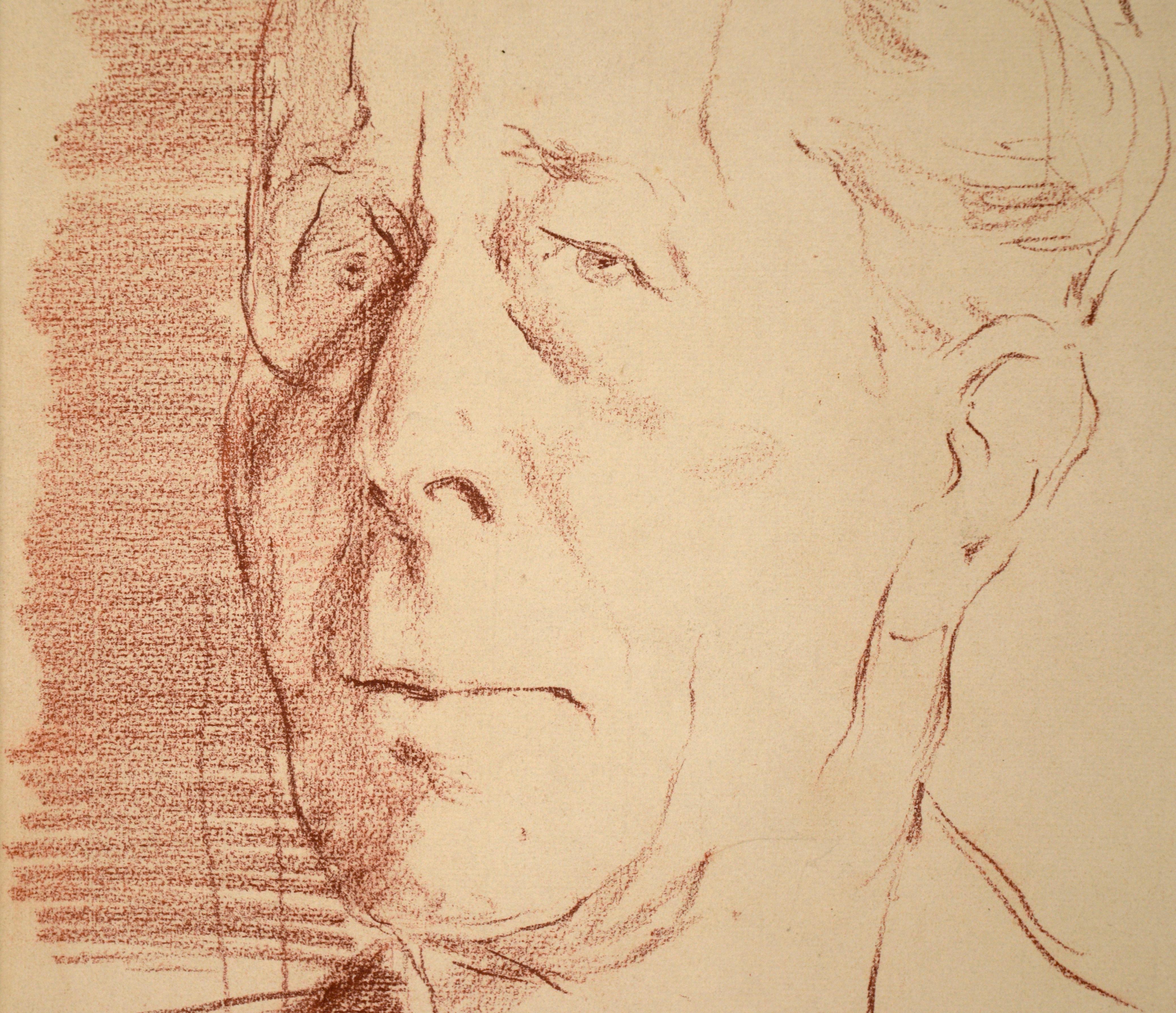 Portrait majestueux de George Arliss par Ivan Opffer (danois, 1897-1980). M. Arliss est représenté portant son fameux monocle et regardant directement le spectateur. Bien que cette pièce semble avoir été réalisée rapidement, il y a une confiance