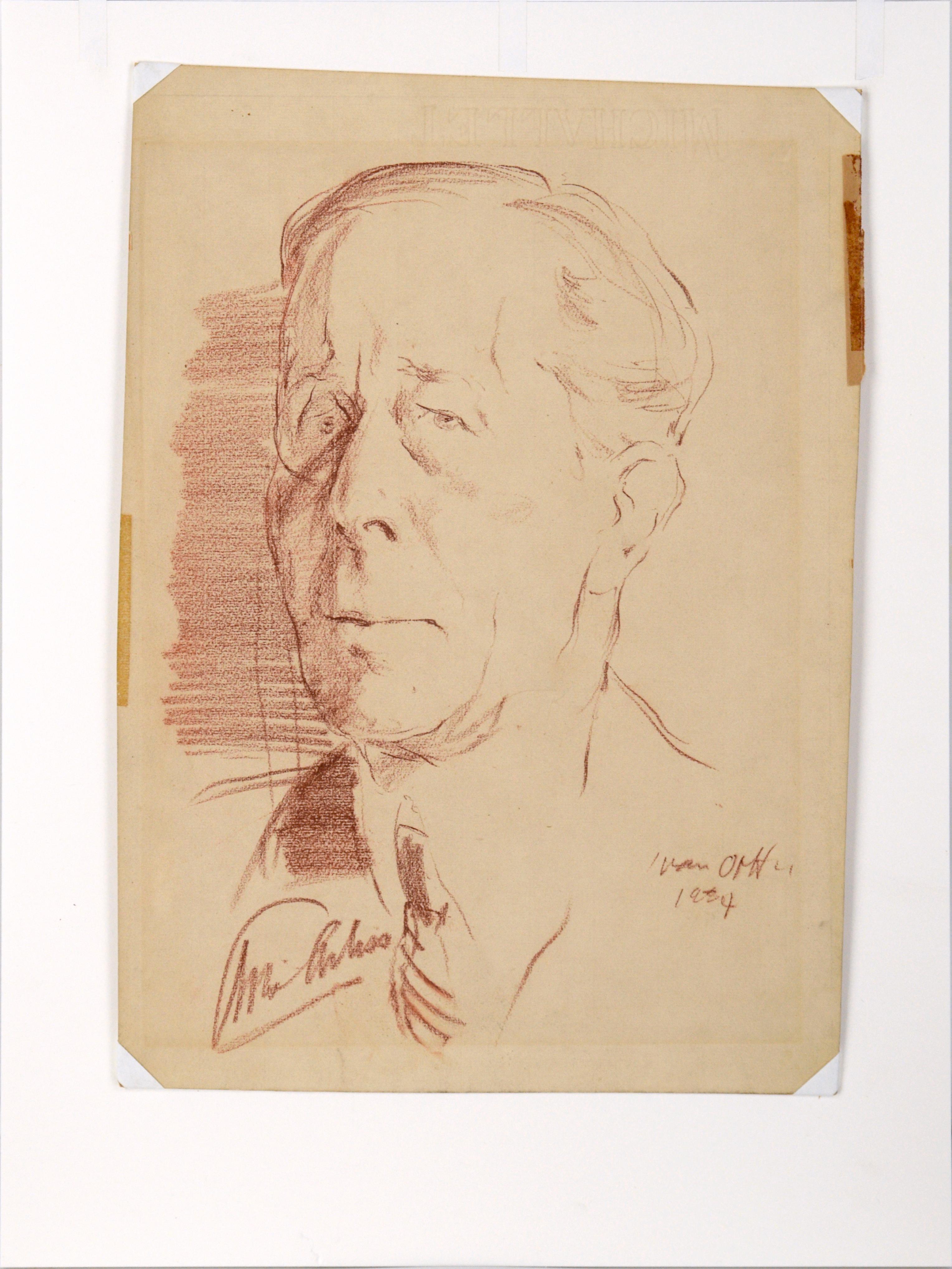 Portrait of George Arliss in Conte Crayon on Cardstock 1934 For Sale 3