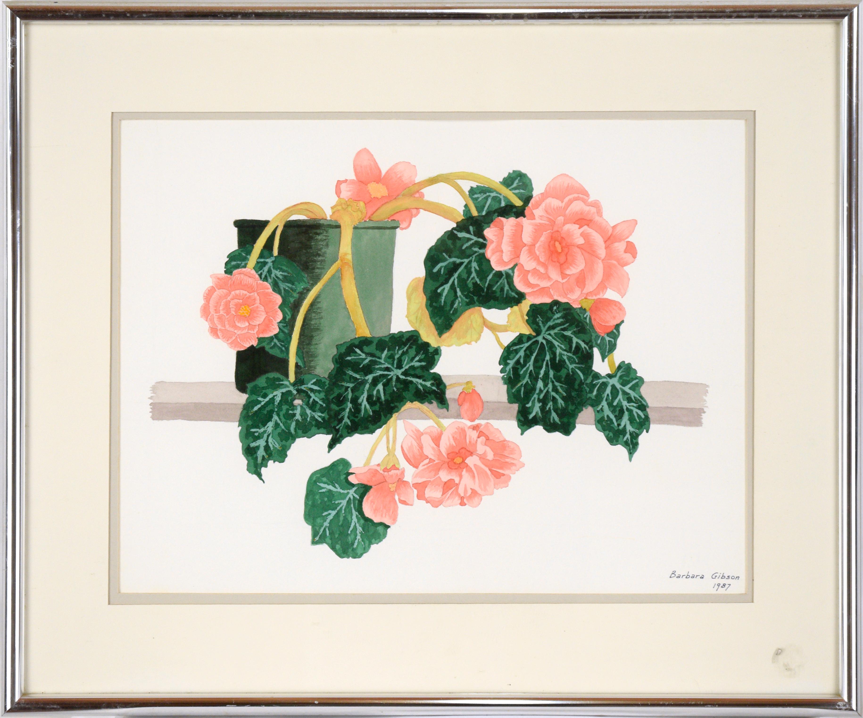 Barbara Gibson Still-Life - Pink Begonias - Floral Study in Watercolor on Heavy Paper