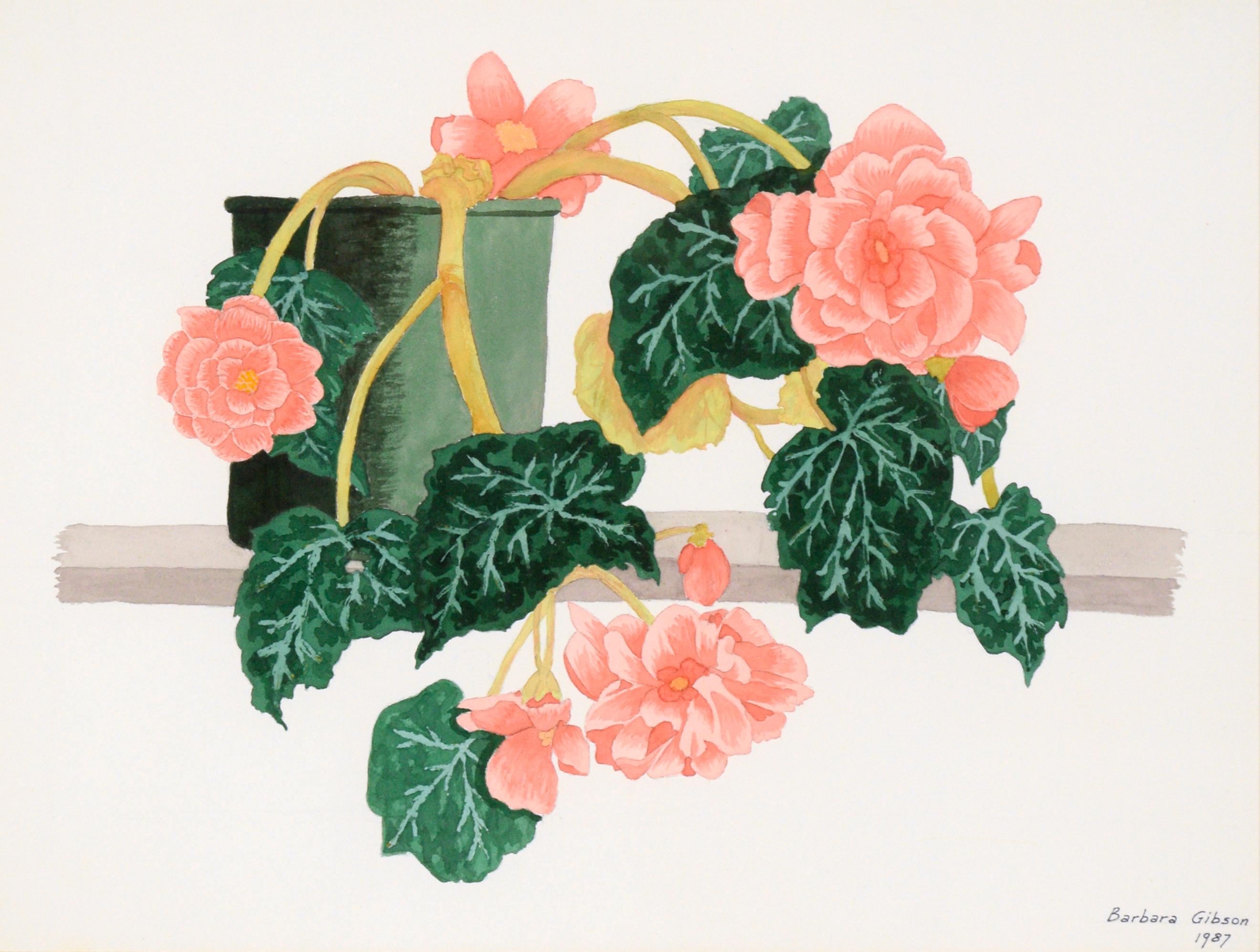 Pink Begonias - Floral Study in Watercolor on Heavy Paper - Art by Barbara Gibson