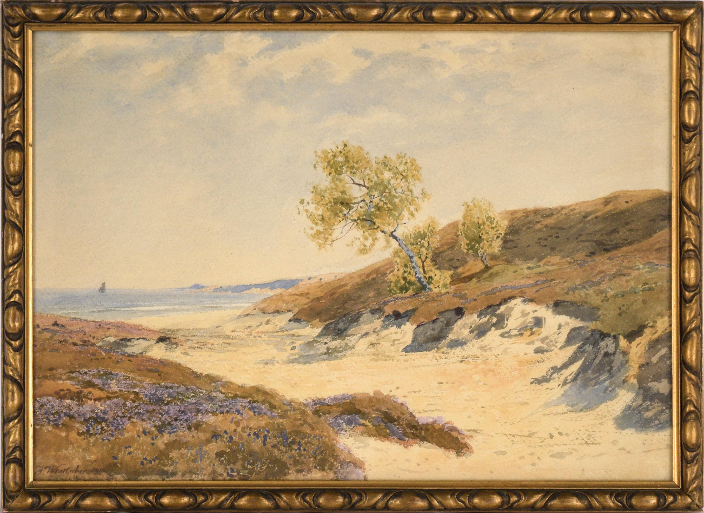 Julius Theophil Wentscher Landscape Art - Dunes and Baltic Sea coast near Warnicken 1910 Watercolor 