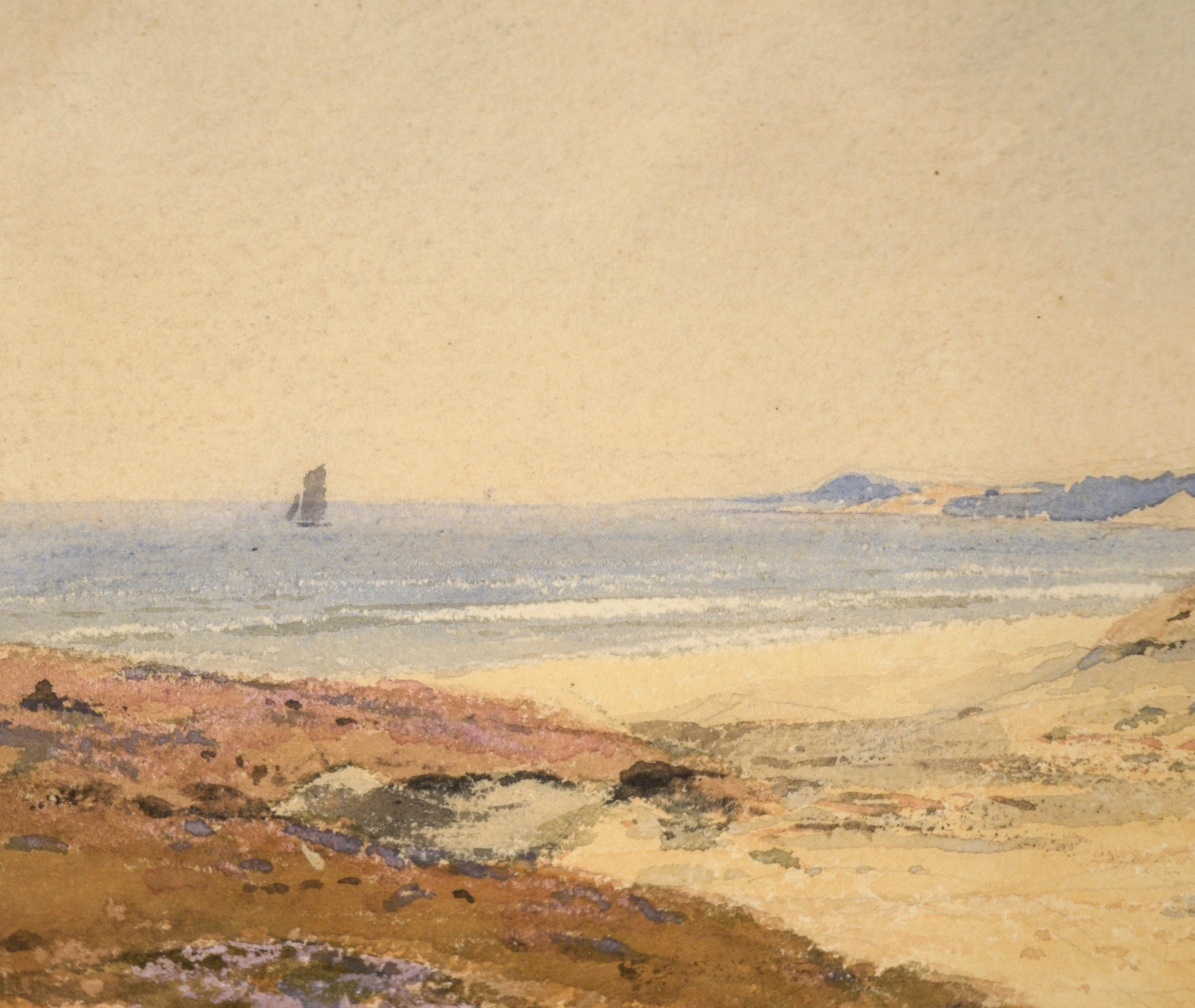 Meeres- und Baltische Meeresküste in der Nähe von Warnicken, Aquarell 1910  (Beige), Landscape Art, von Julius Theophil Wentscher