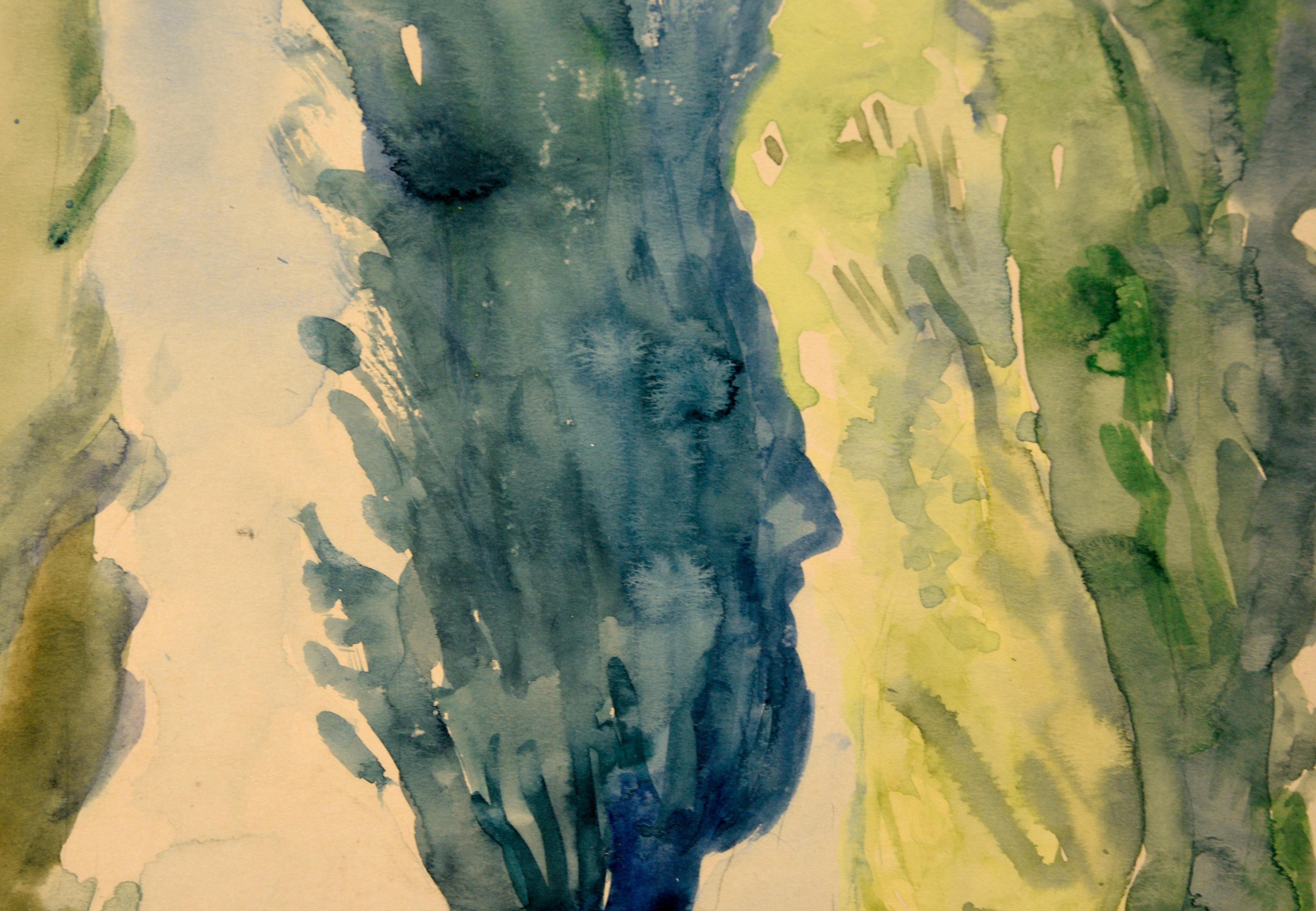 Landschaft mit Bäumen und Rolling Hills – Gouache auf Papier (Amerikanischer Impressionismus), Art, von MJ Karnoff