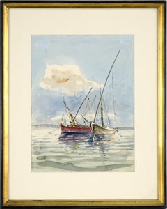 Two Anchored Sailboats - Nautical Seascape in Watercolor on Paper