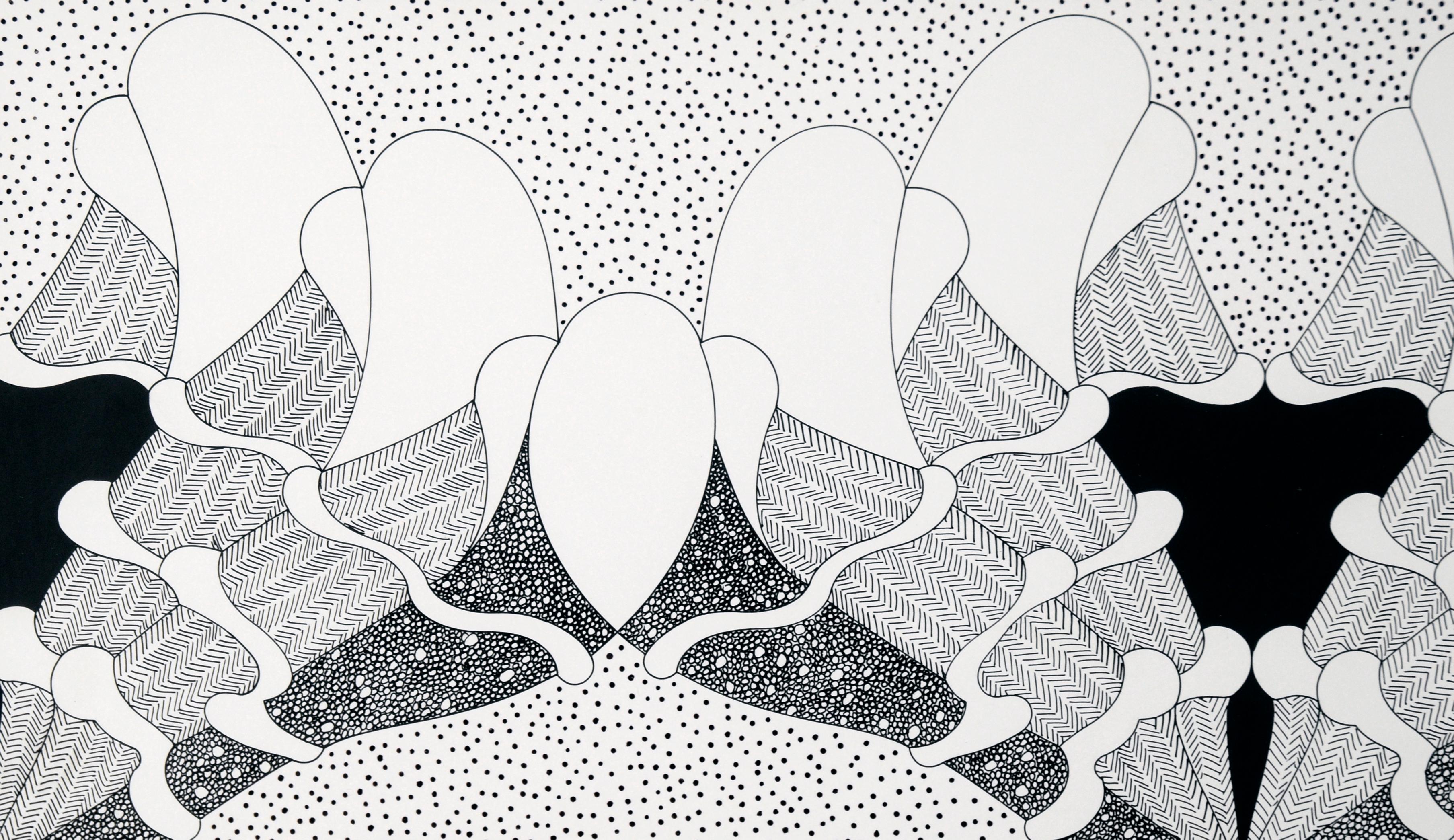 „Seefächer“ – Abstraktes ozeanisches Stillleben mit Feder und Tinte auf Karton (Zeitgenössisch), Art, von Patricia 