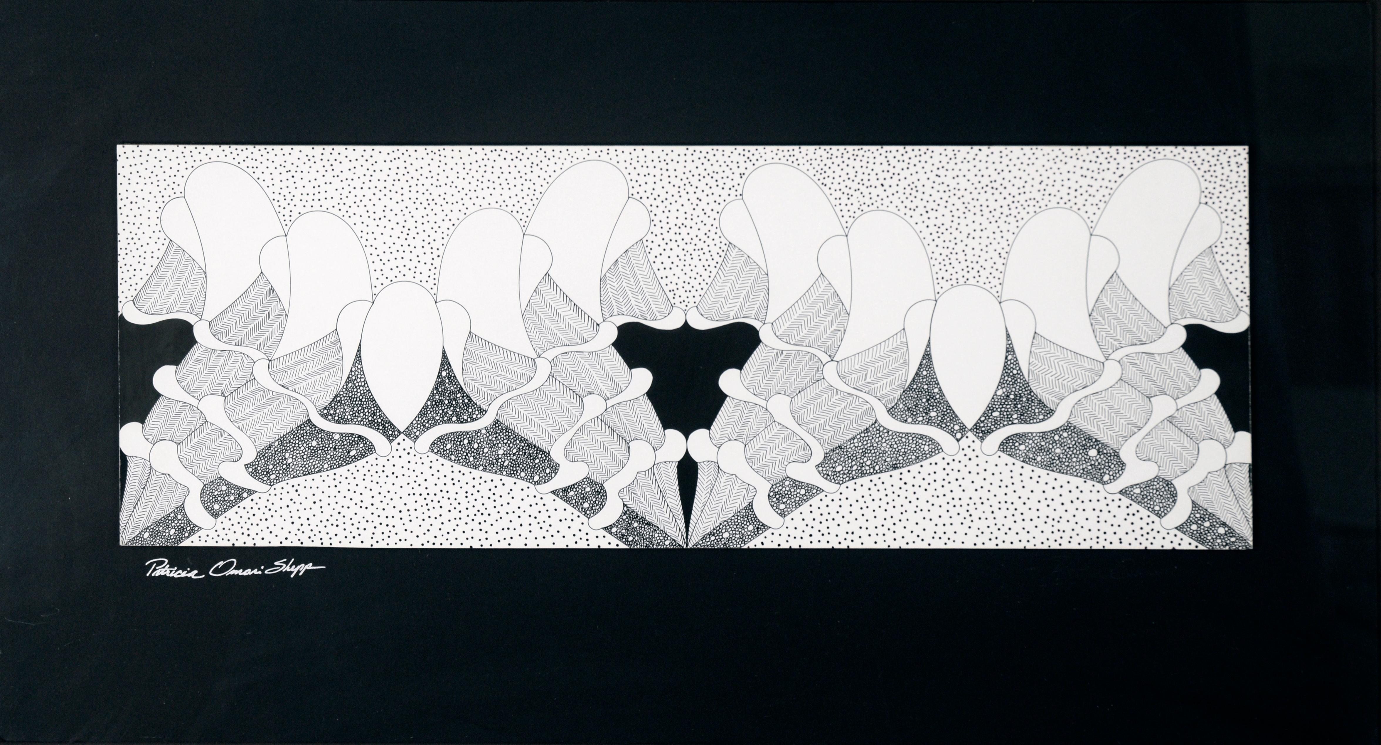 „Seefächer“ – Abstraktes ozeanisches Stillleben mit Feder und Tinte auf Karton – Art von Patricia 