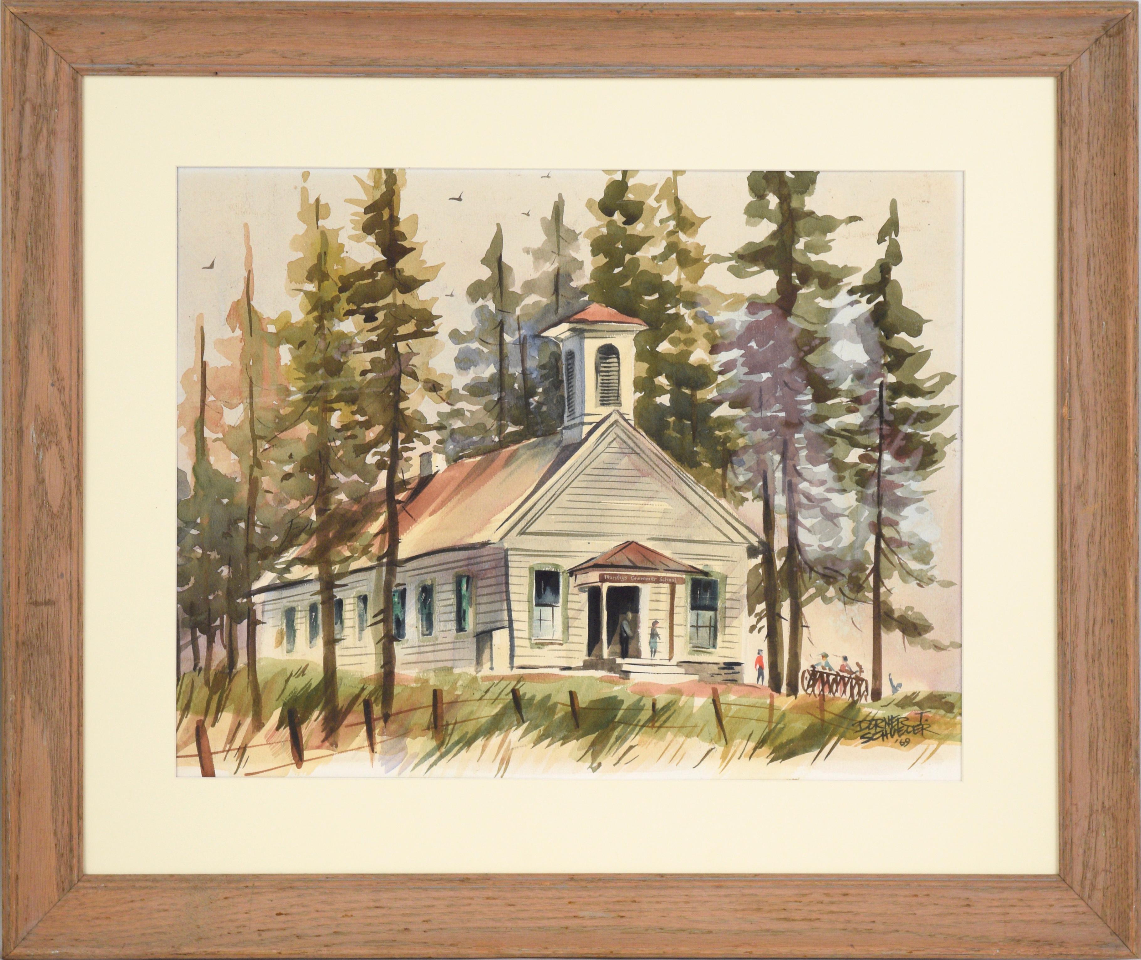 "Murphys Grammer School" - Town Landscape in Watercolor on Illustration Board