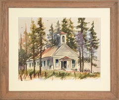 Vintage "Murphys Grammer School" - Town Landscape in Watercolor on Illustration Board