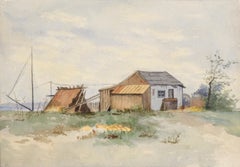 Whalers Shack on the Northern California Coast - Watercolor Seascape
