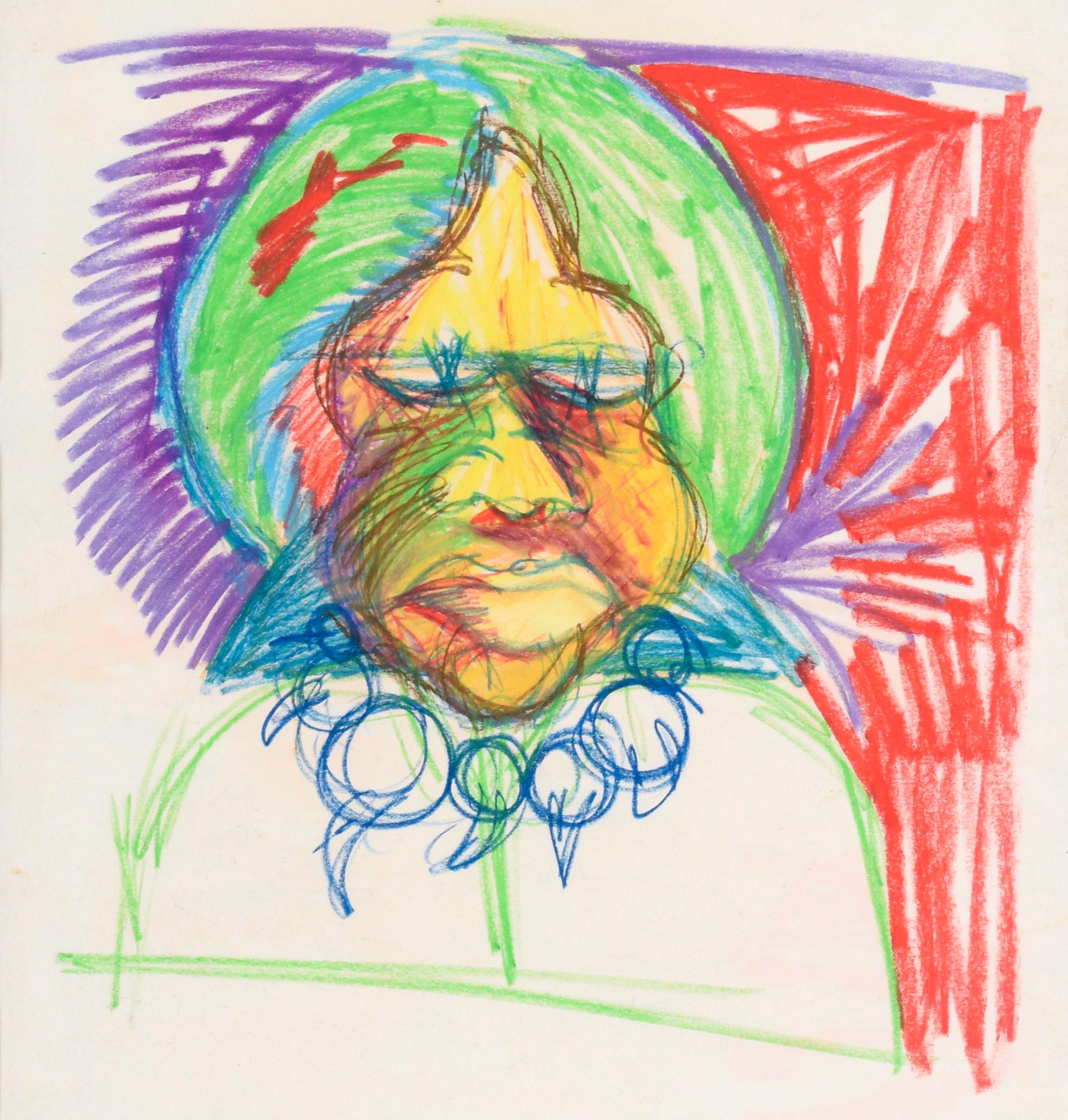 Großmutter mit ihrer Halskette – Porträt in Pastell auf Papier – Art von Michael William Eggleston