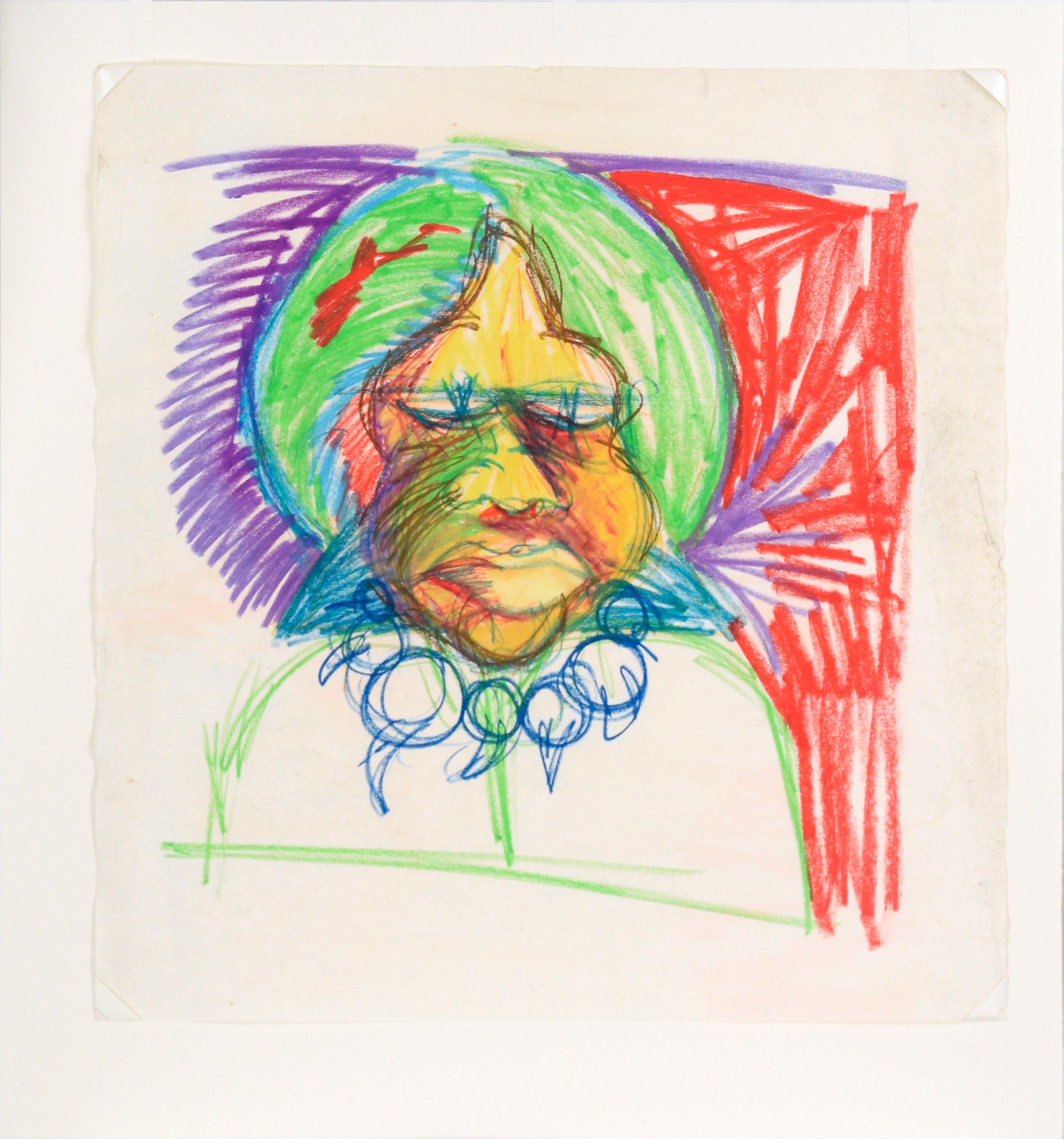 La grand-mre avec son collier - Portrait au pastel sur papier en vente 2