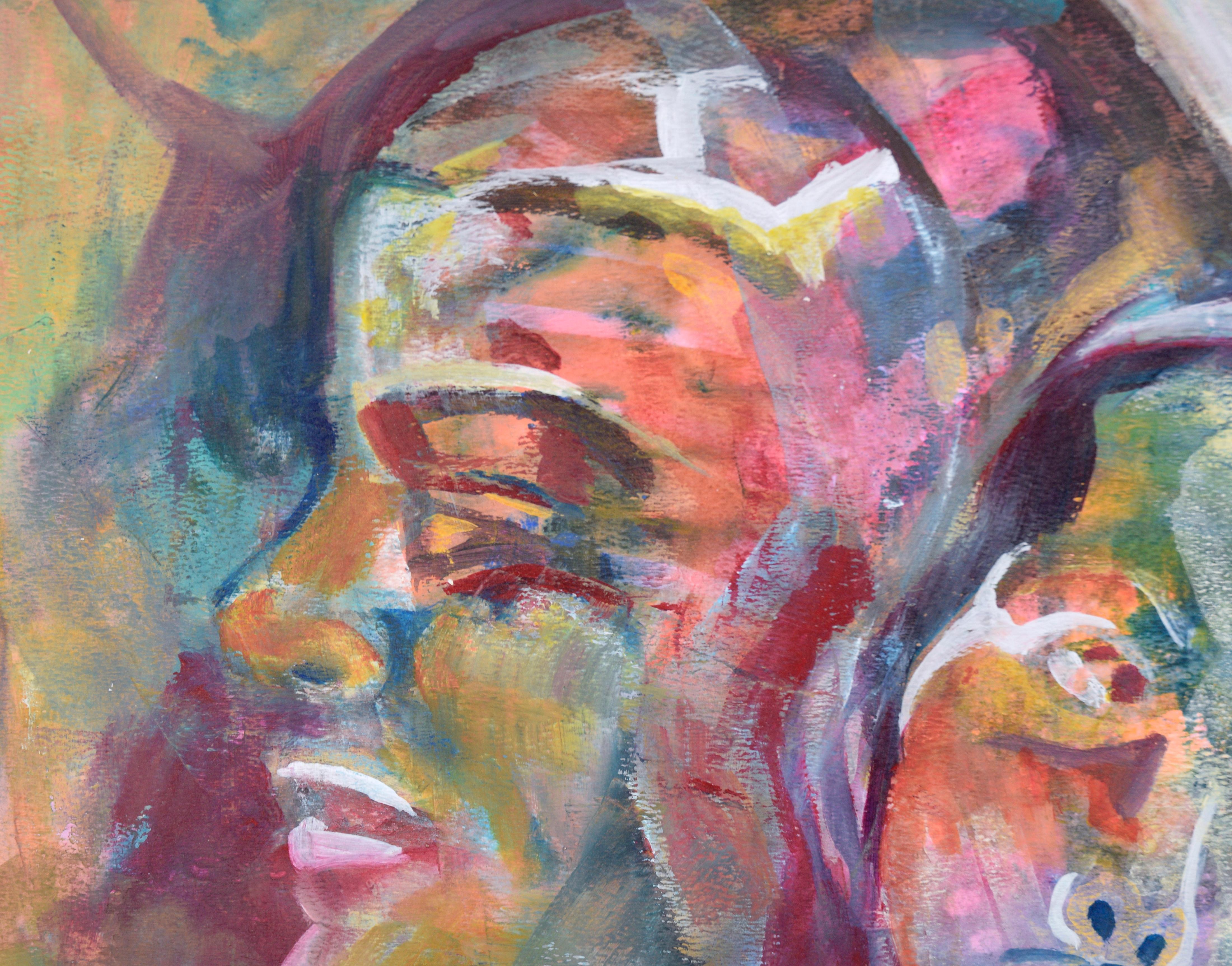 Fauvist Dual Portrait in Acrylic on Paper - Art by Virginia J. Hughins